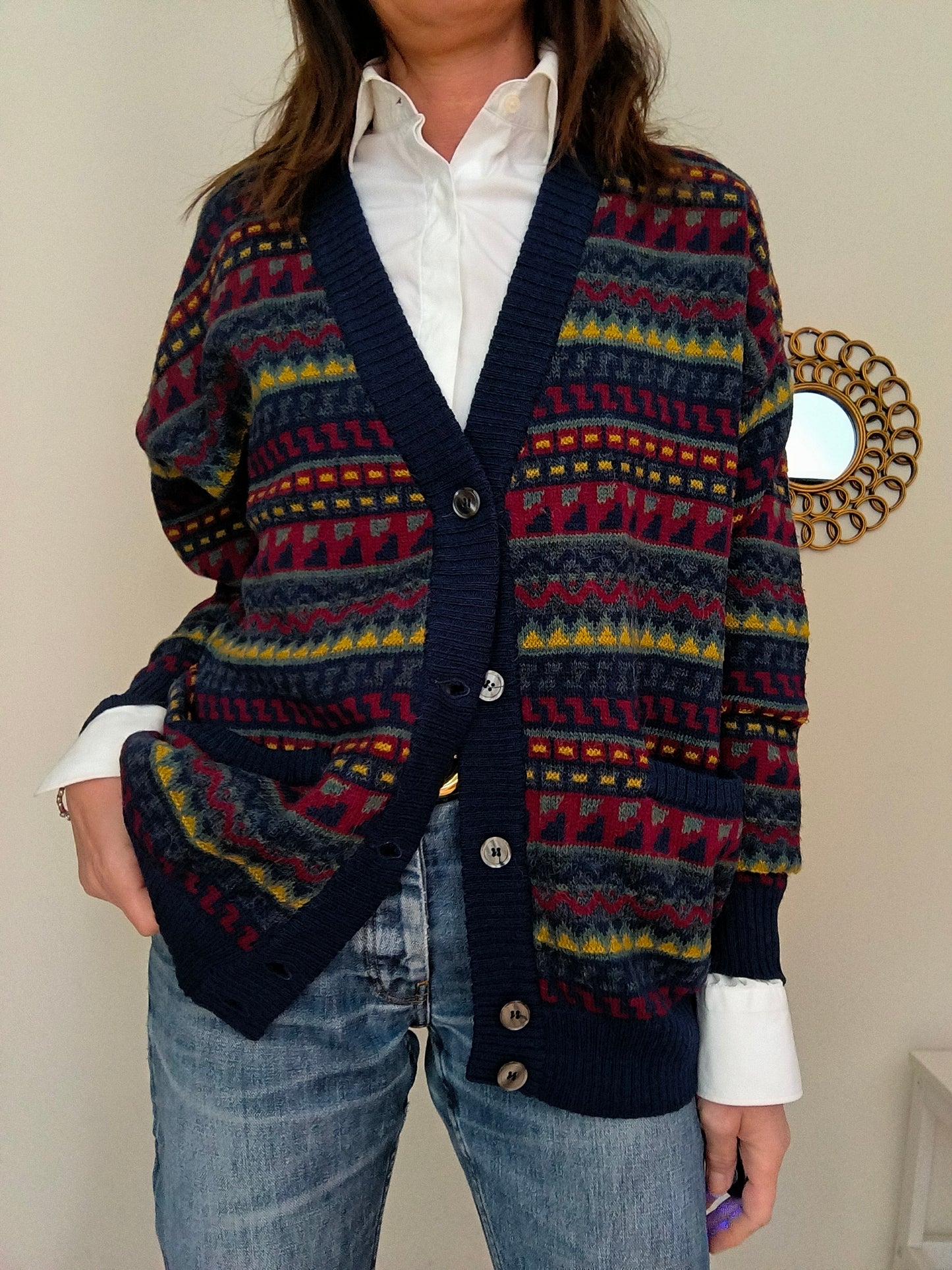 Cardigan fantasia in lana e alpaca peruviana