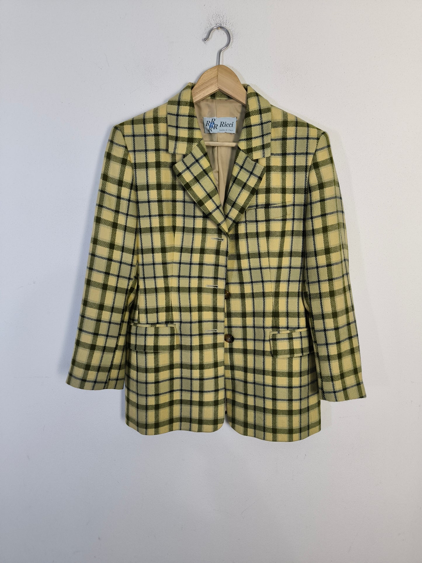 Blazer vintage quadrettato giallo pura lana superfine tg 44