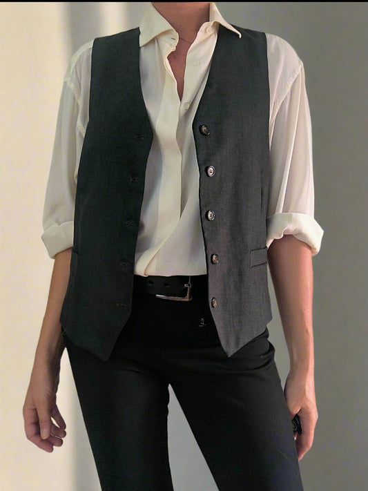 Gilet marrone/grigio pura lana vergine tg 48
