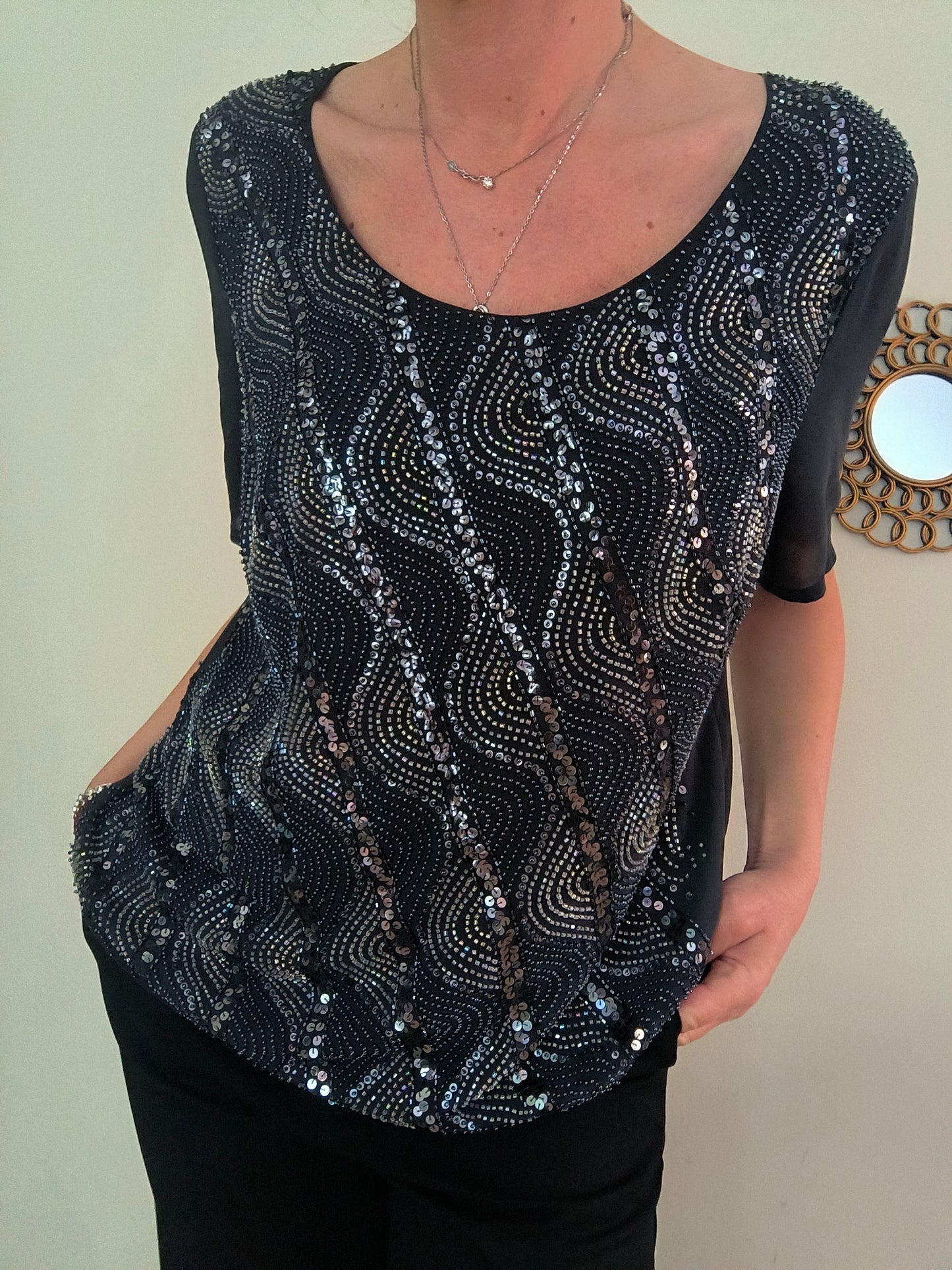 Blusa in paillettes antracite