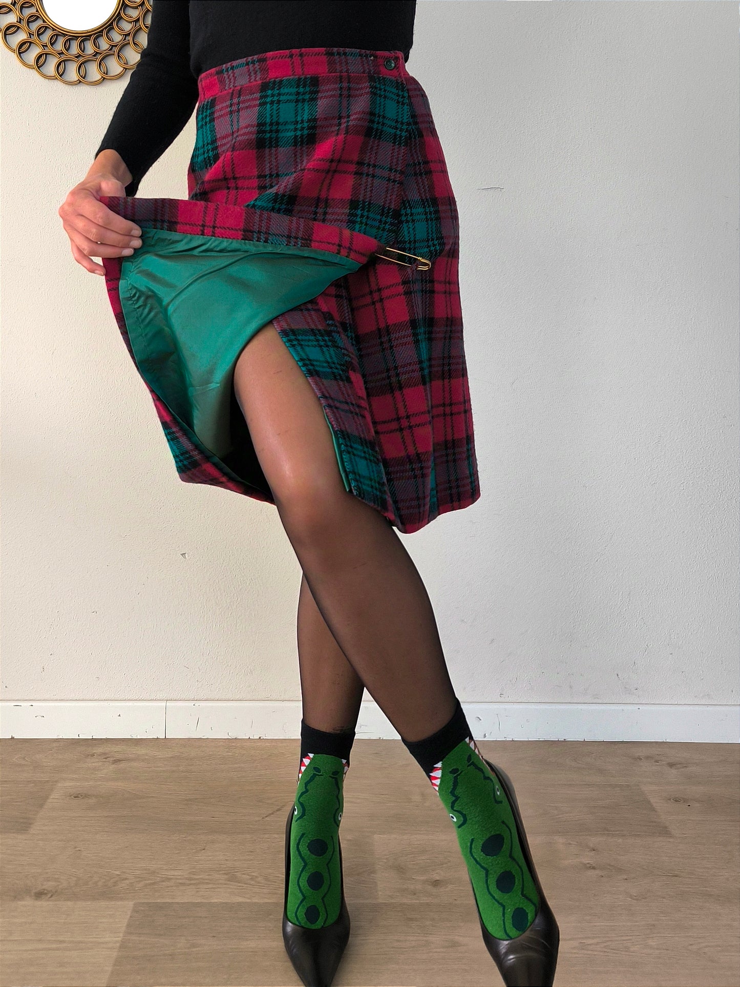 Gonna vintage in tartan fuxia/verde tg M