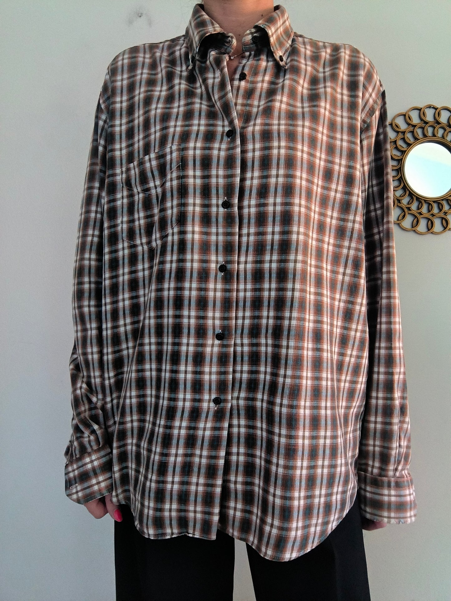 Camicia a scacchi marrone vintage XXL