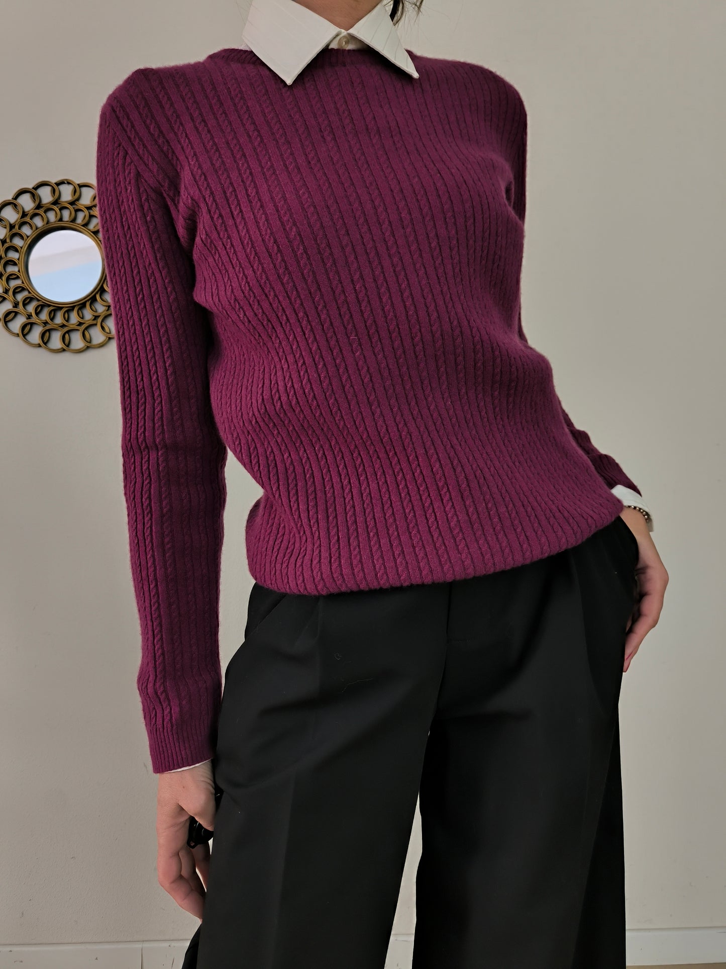 Maglione prugna Hugopen in puro cashmere tg M/L