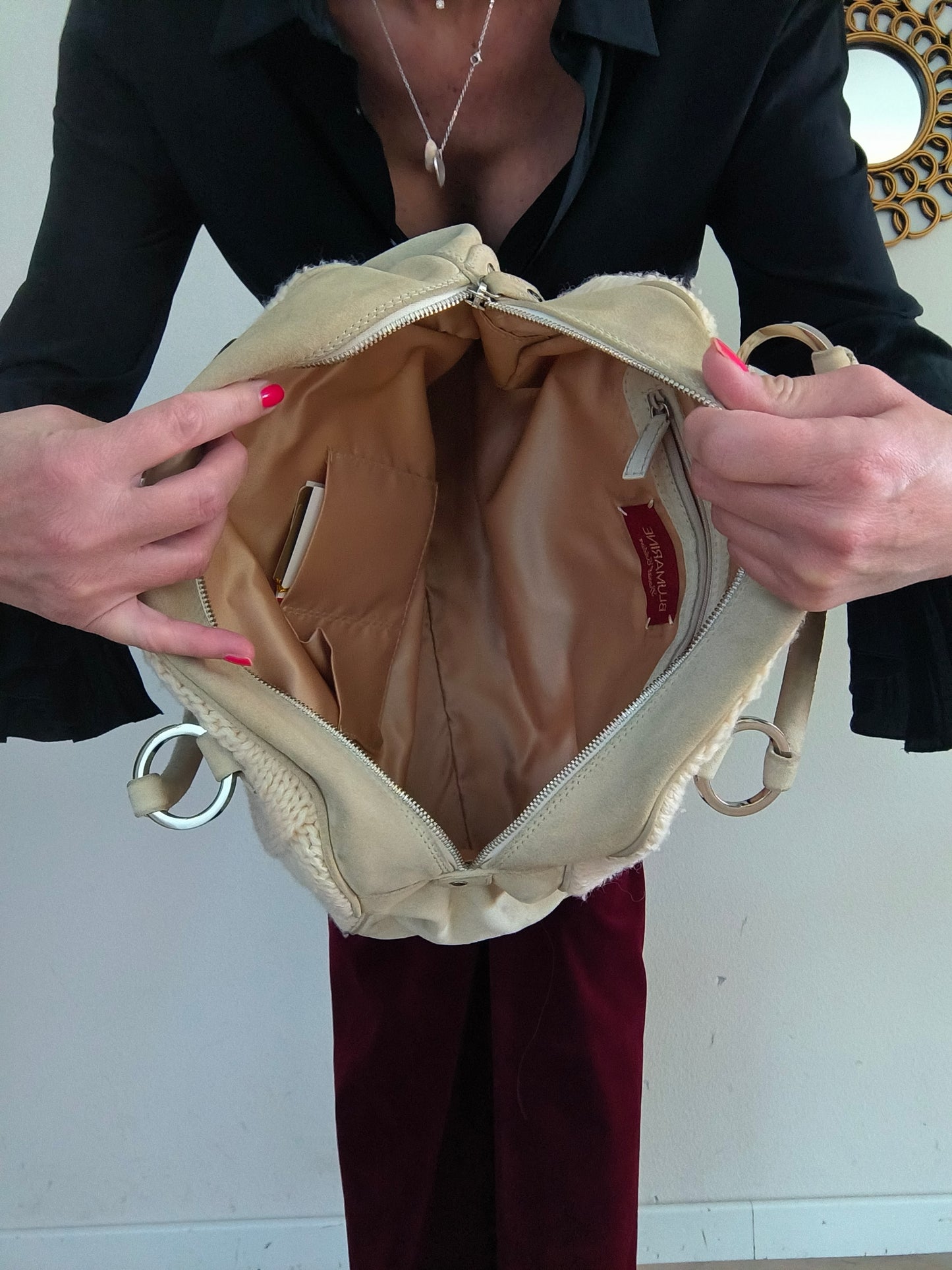 Borsetta Blumarine in lana e pelle scamosciata