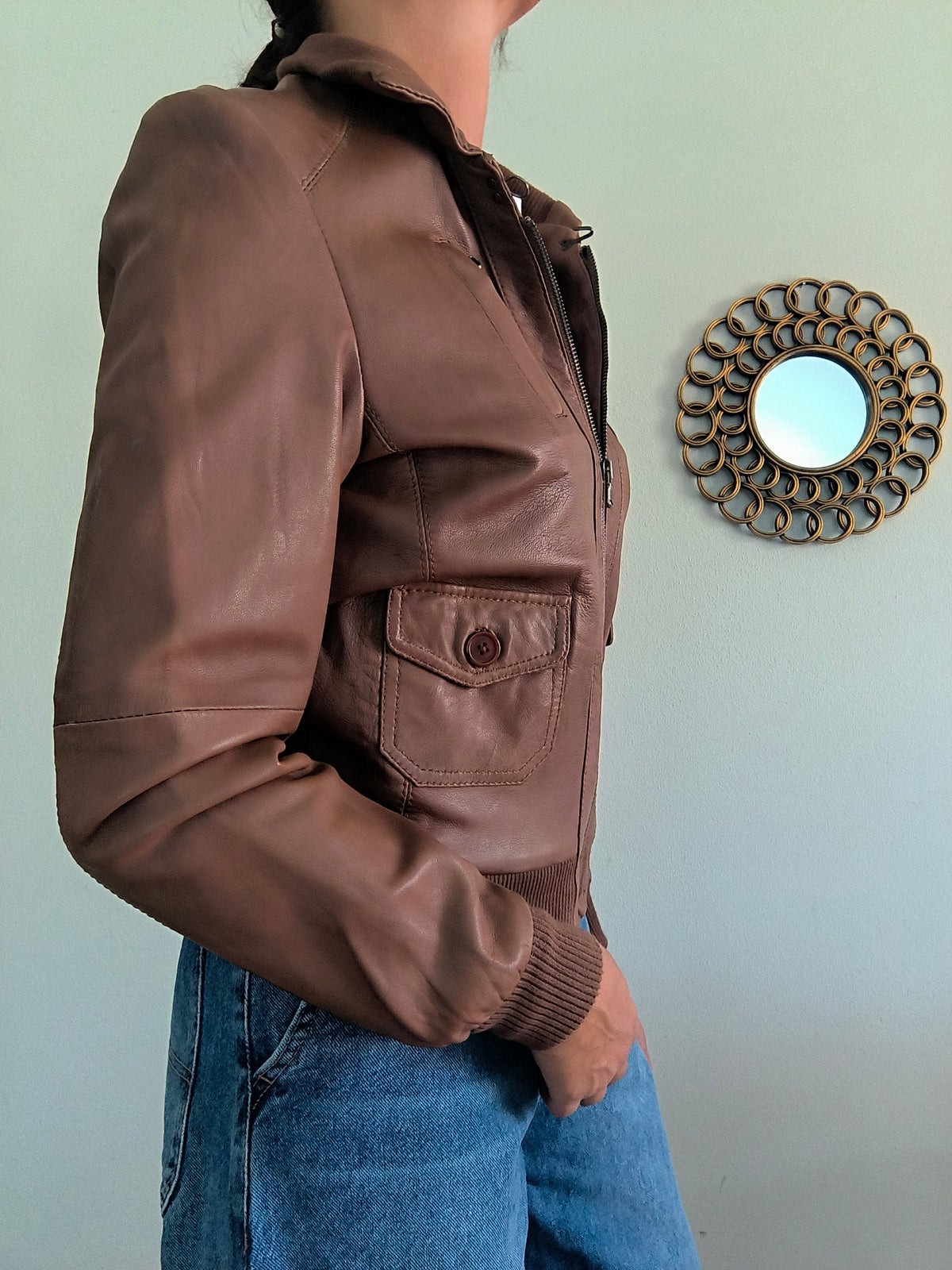 Giacca bomberino in vera pelle color cammello