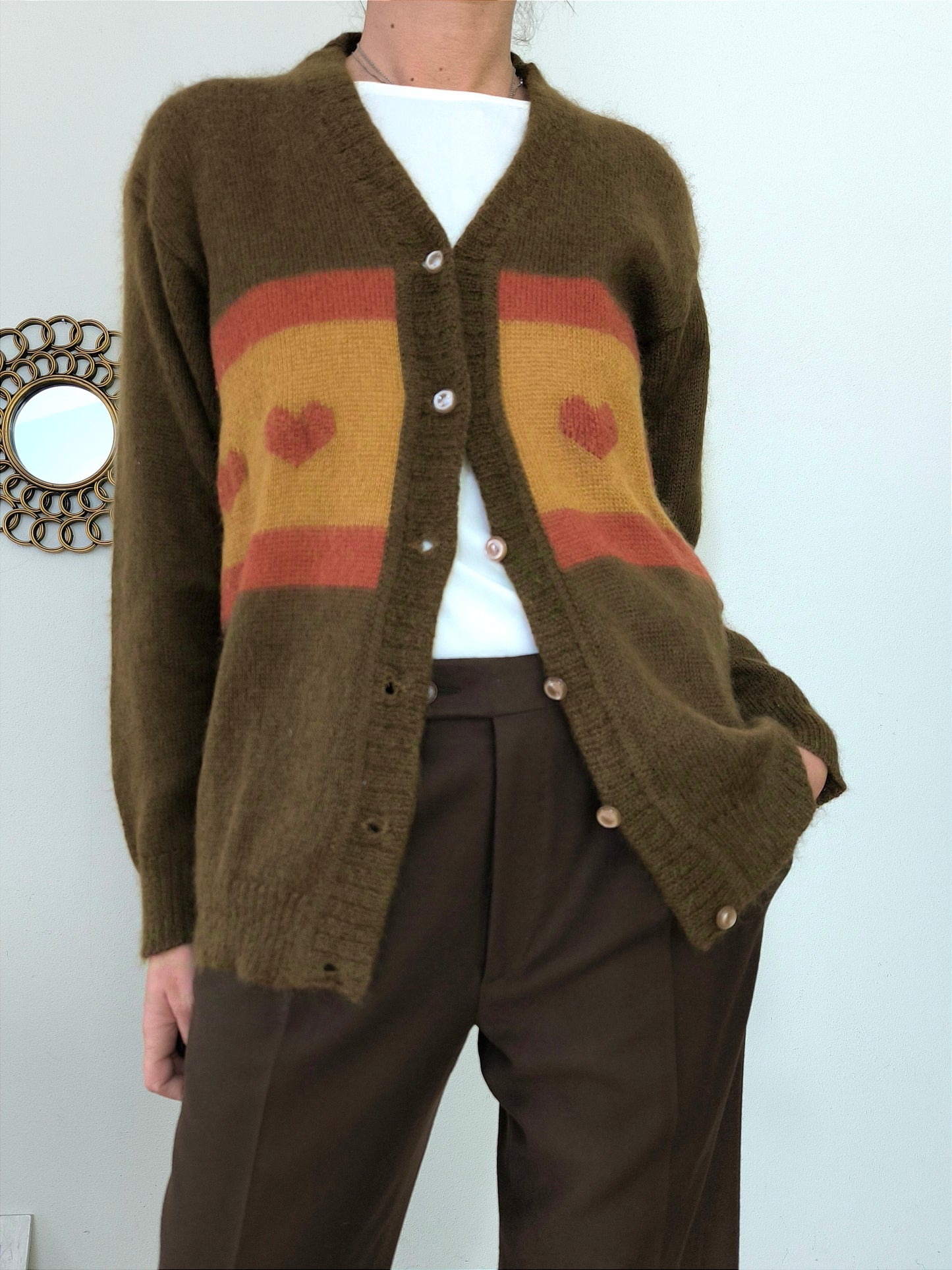 Cardigan vintage in mohair con cuori