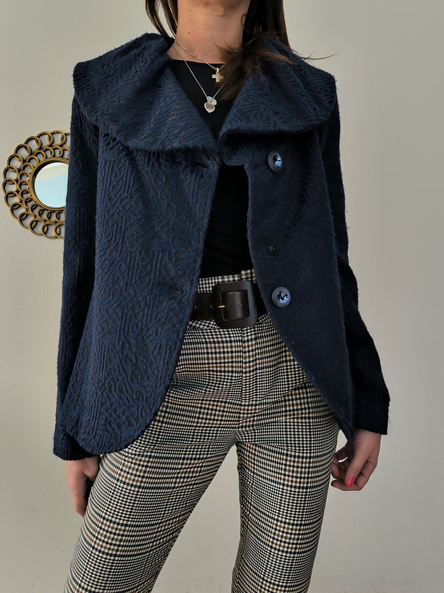 Caban nero damascato in blu tg M/L