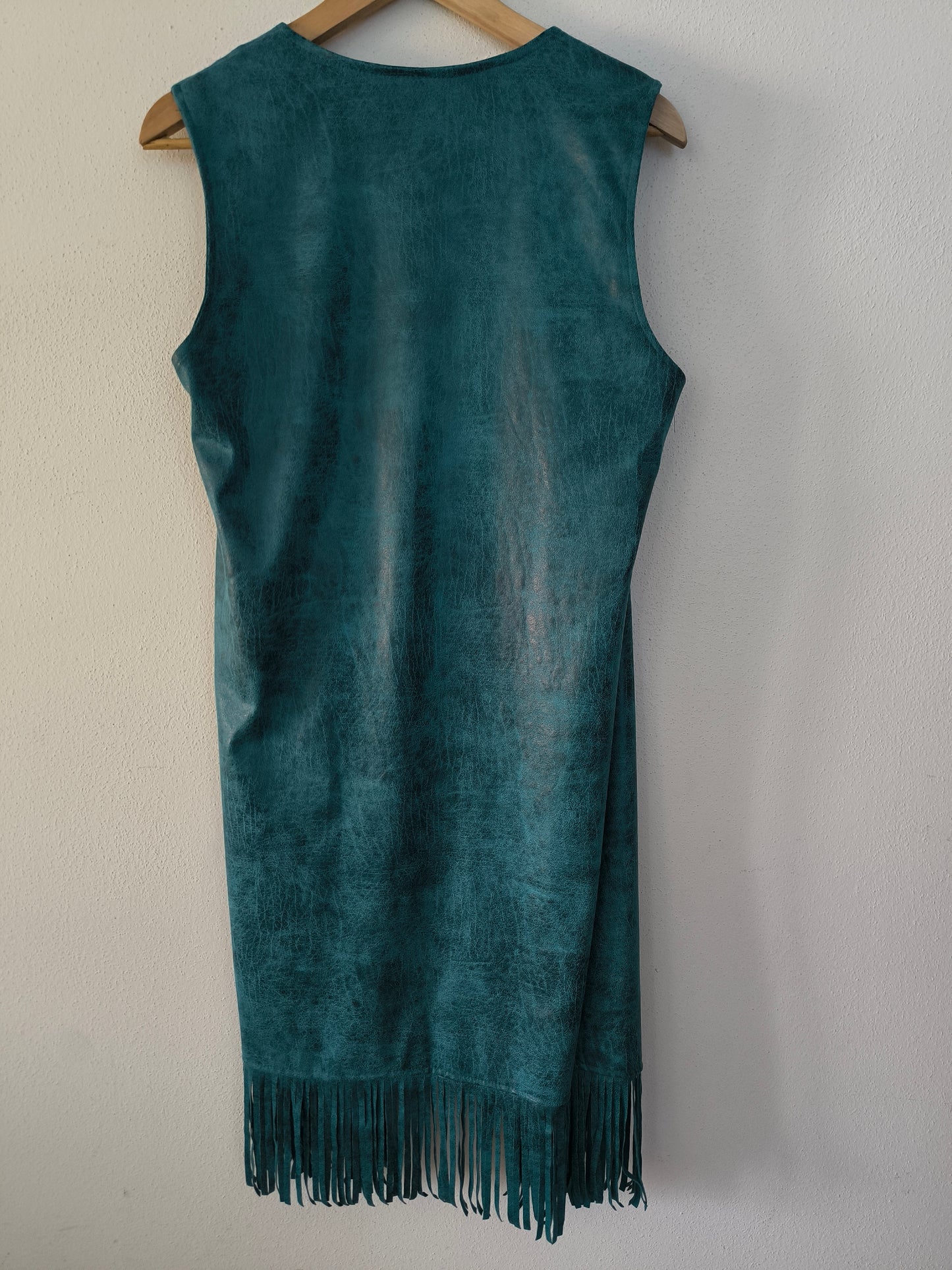 Gilet ecopelle ottanio sfrangiato