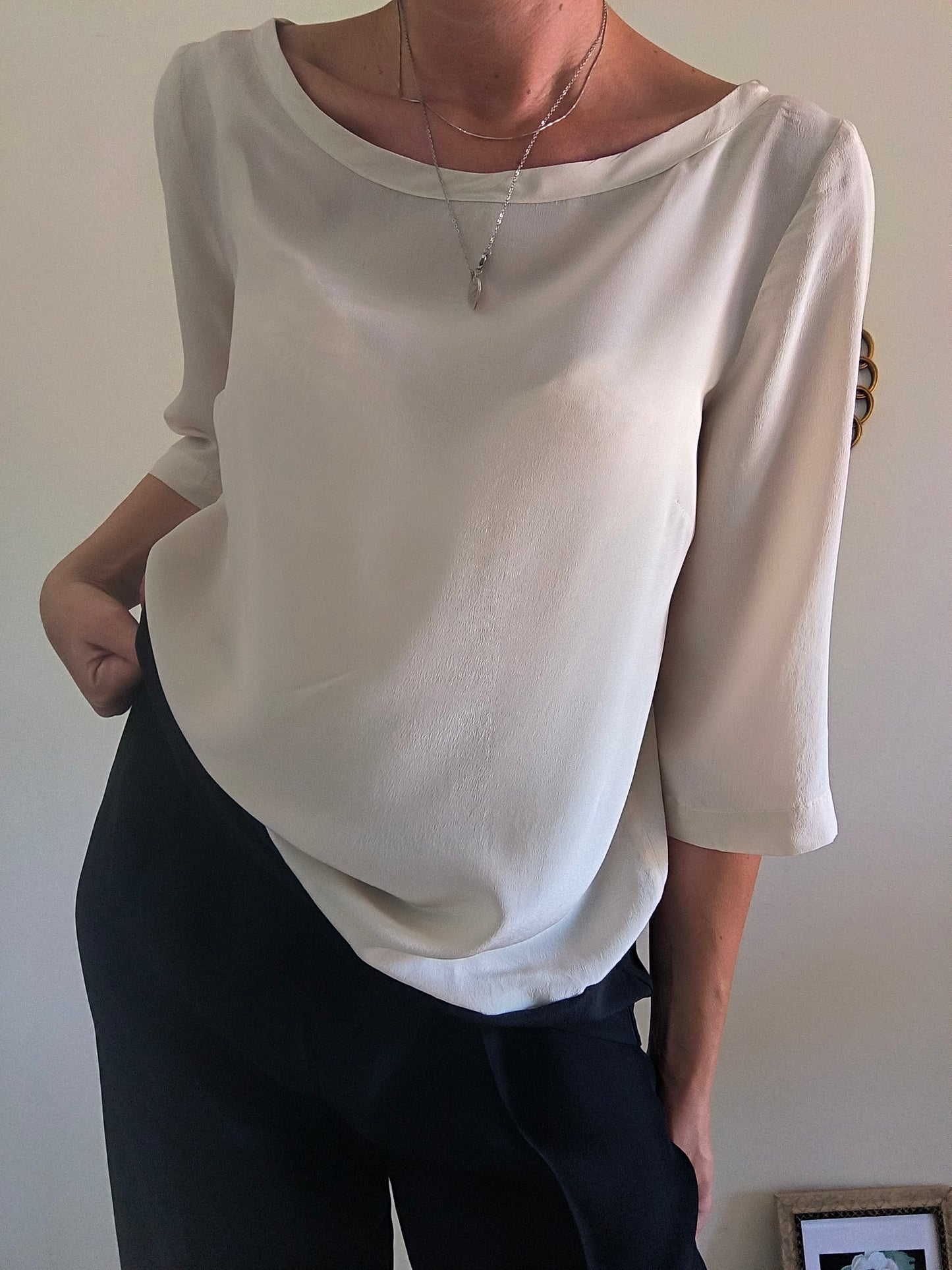 Blusa pura seta nude/nero
