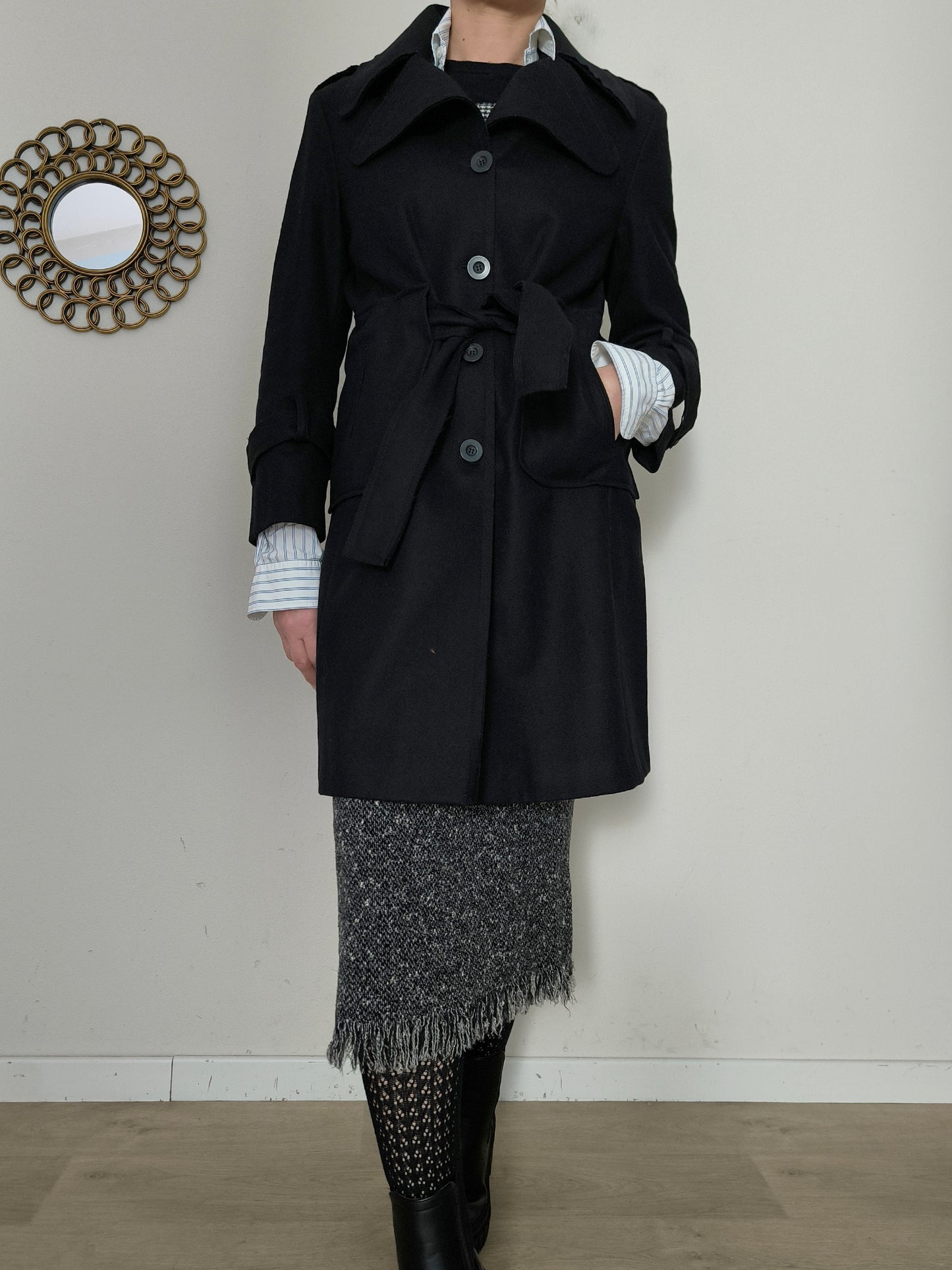 Cappotto caban nero lana e cashmere