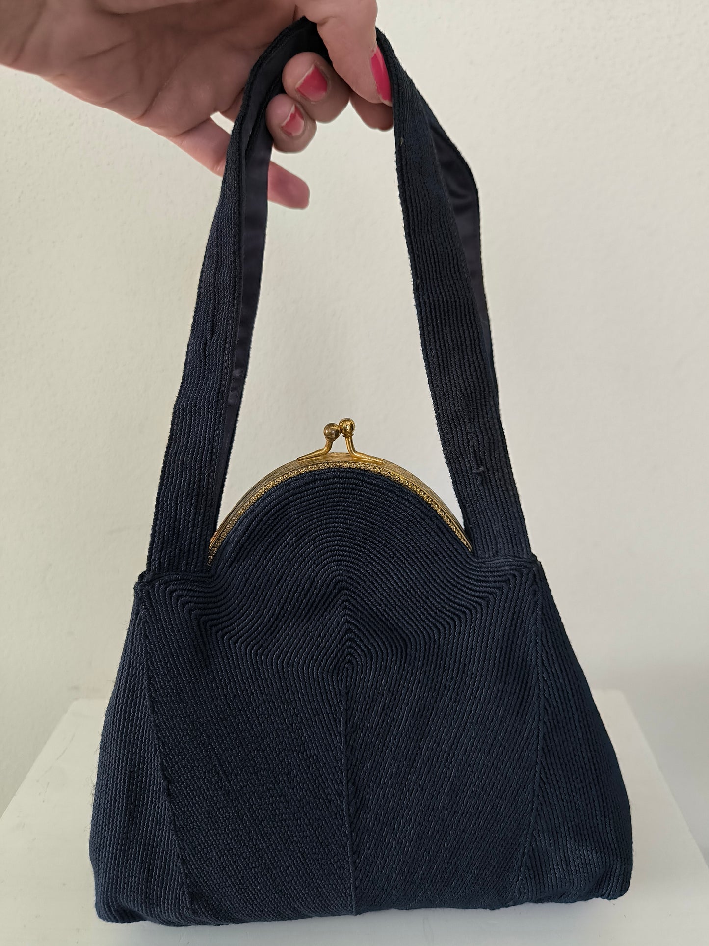 Borsetta anni 50 vintage blu con rosa