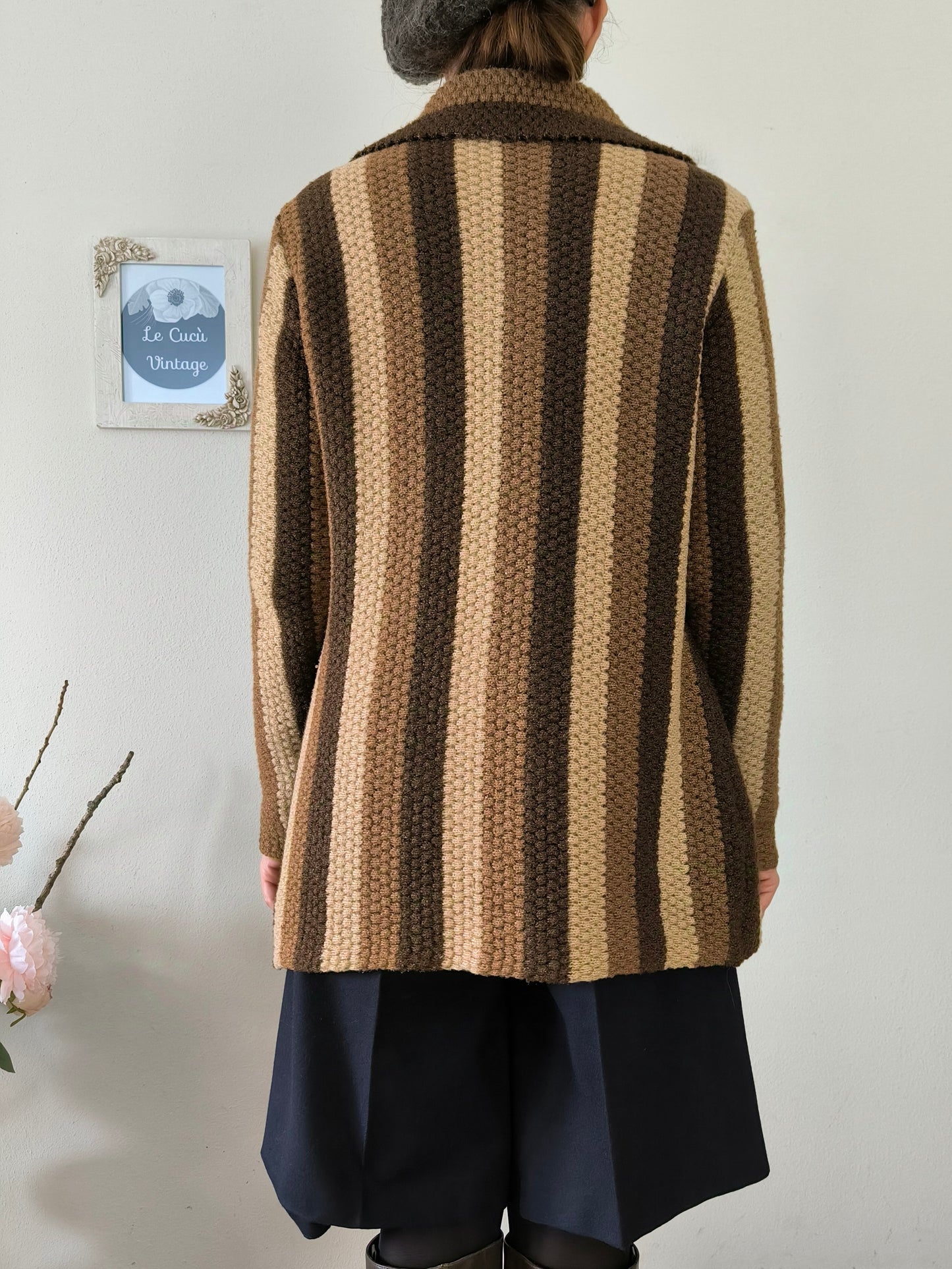 Cardigan vintage a righe marrone