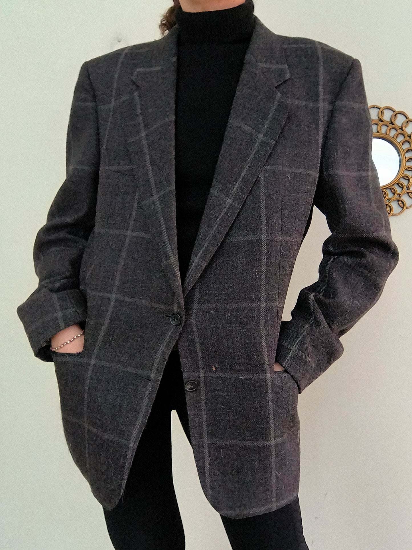 Blazer Valentino in lana antracite quadrettato chiaro