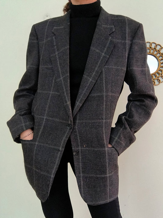 Blazer Valentino in lana antracite quadrettato chiaro