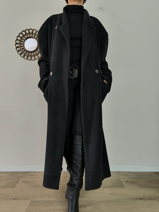 Cappotto vintage oversize nero in lana