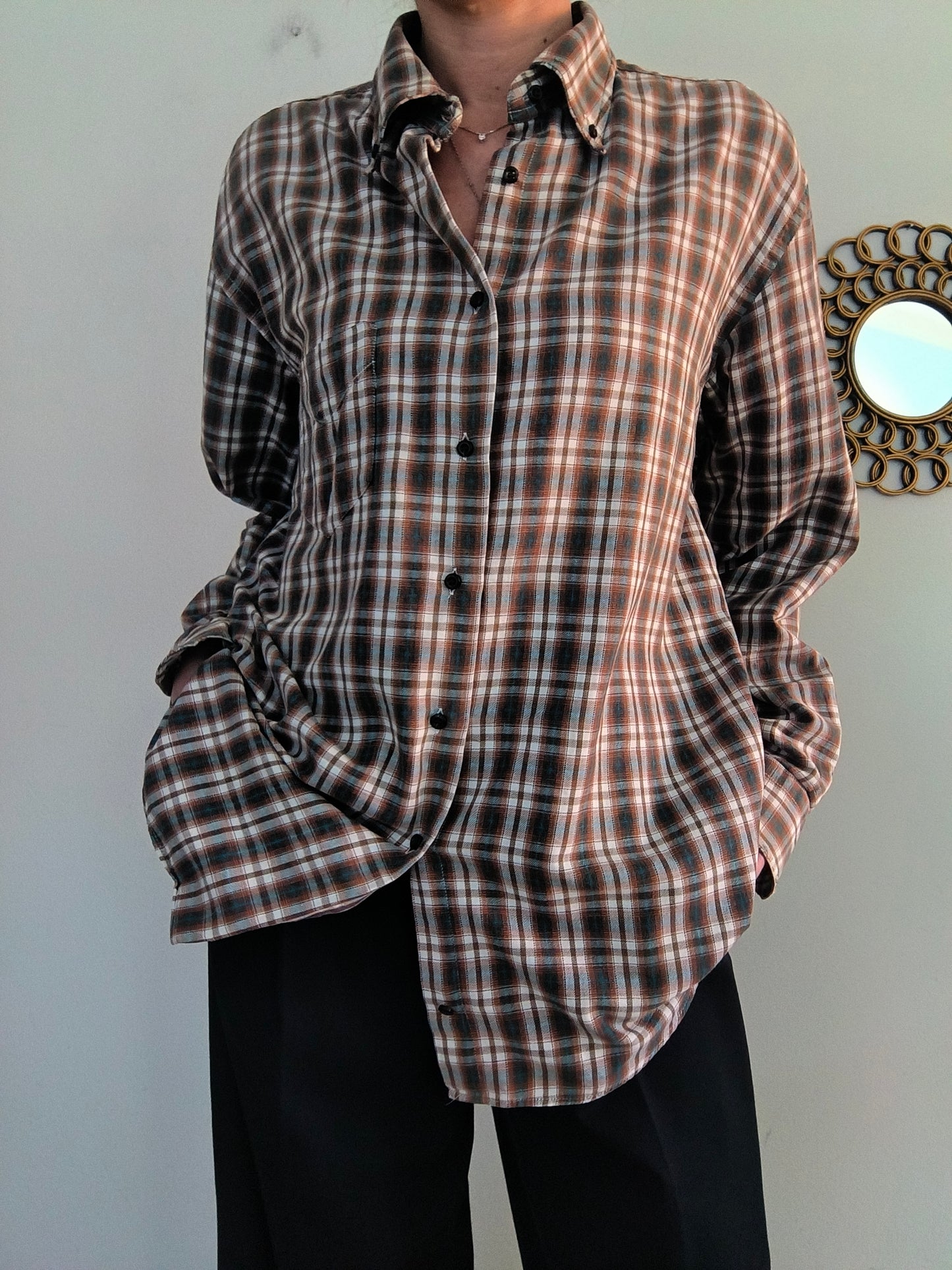 Camicia a scacchi marrone vintage XXL