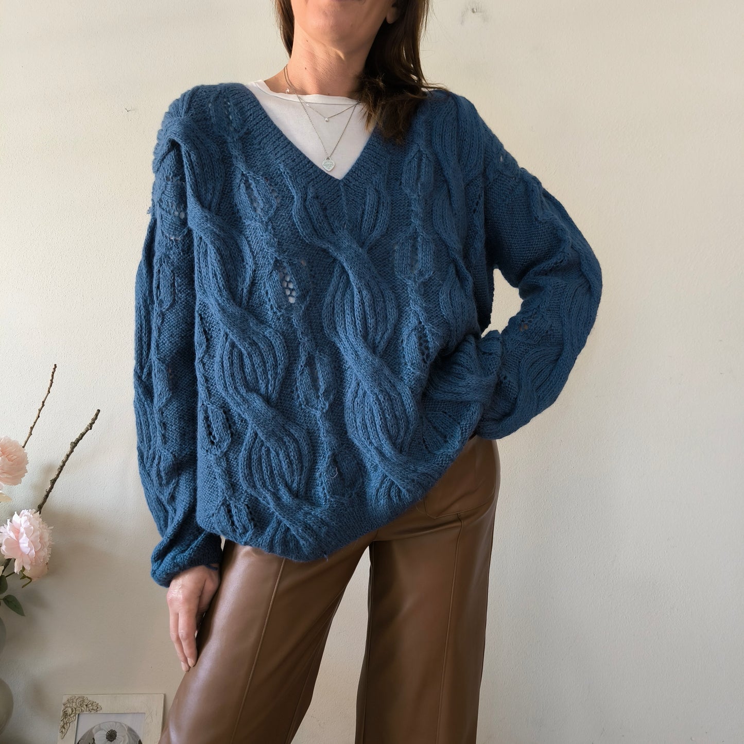 Maglione DKNY handknitted in lana d'alpaca blu