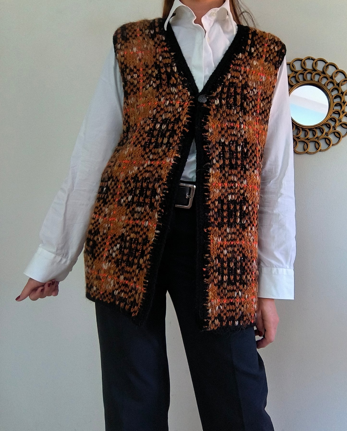 Gilet handknitted melange marrone