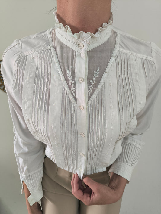 Camicetta vittoriana in cotone e perline tg S/M