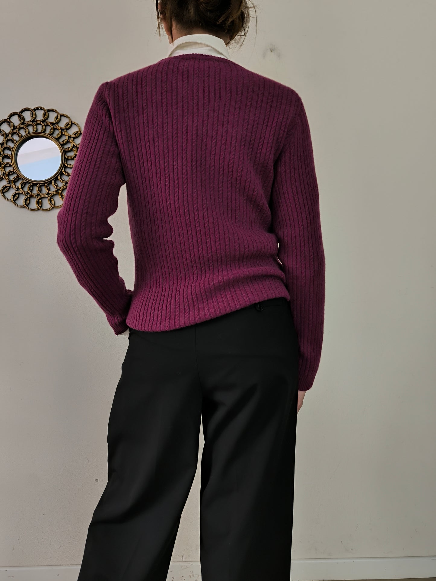 Maglione prugna Hugopen in puro cashmere tg M/L