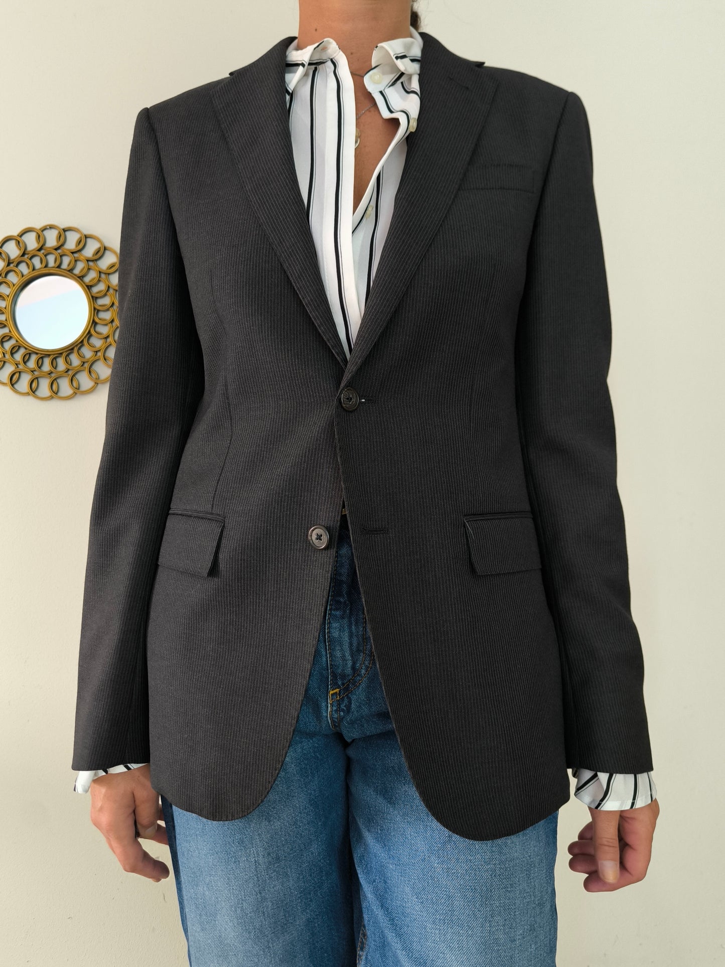 Blazer Abital Super 100's merino nero gessatino