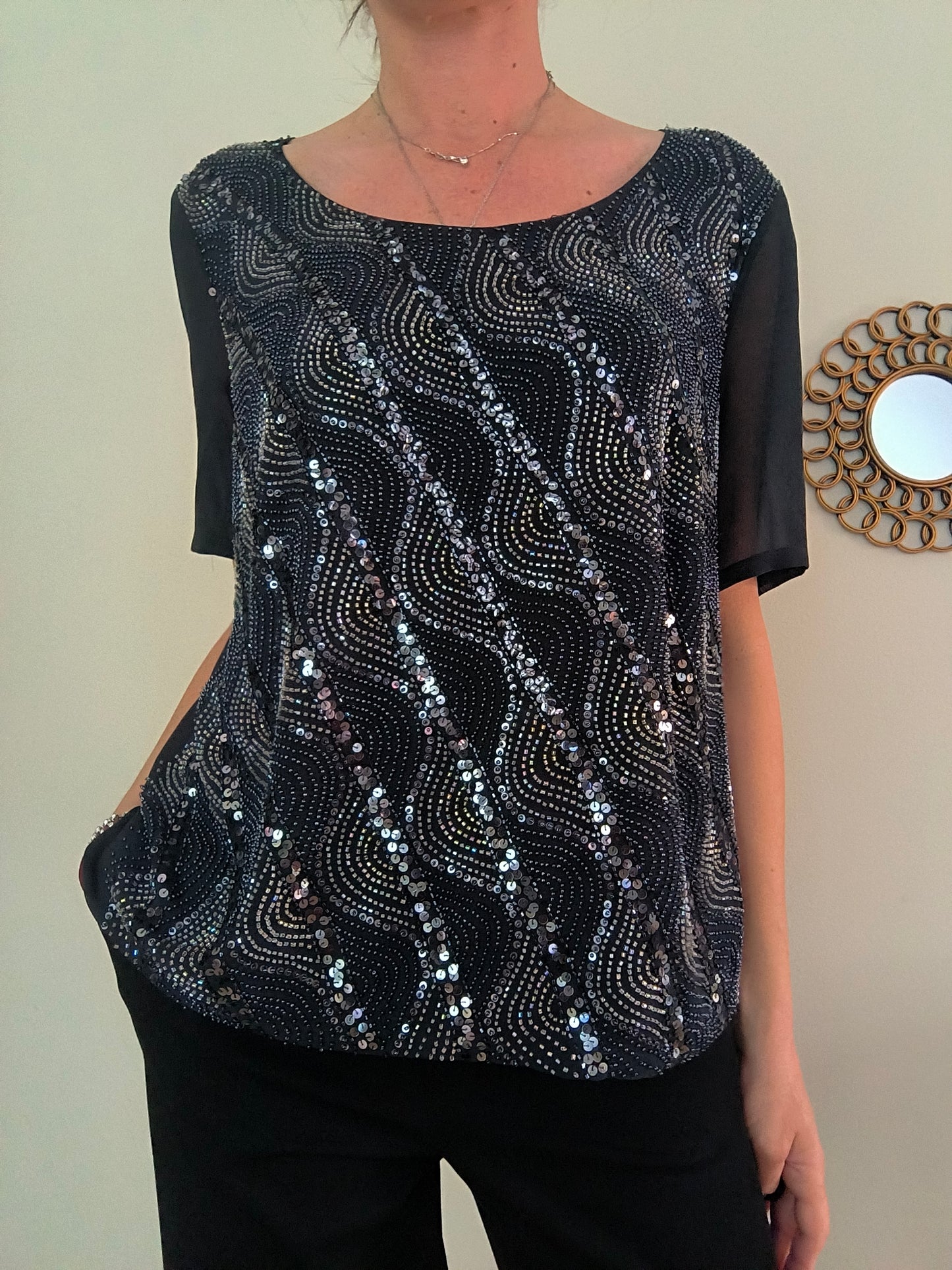 Blusa in paillettes antracite