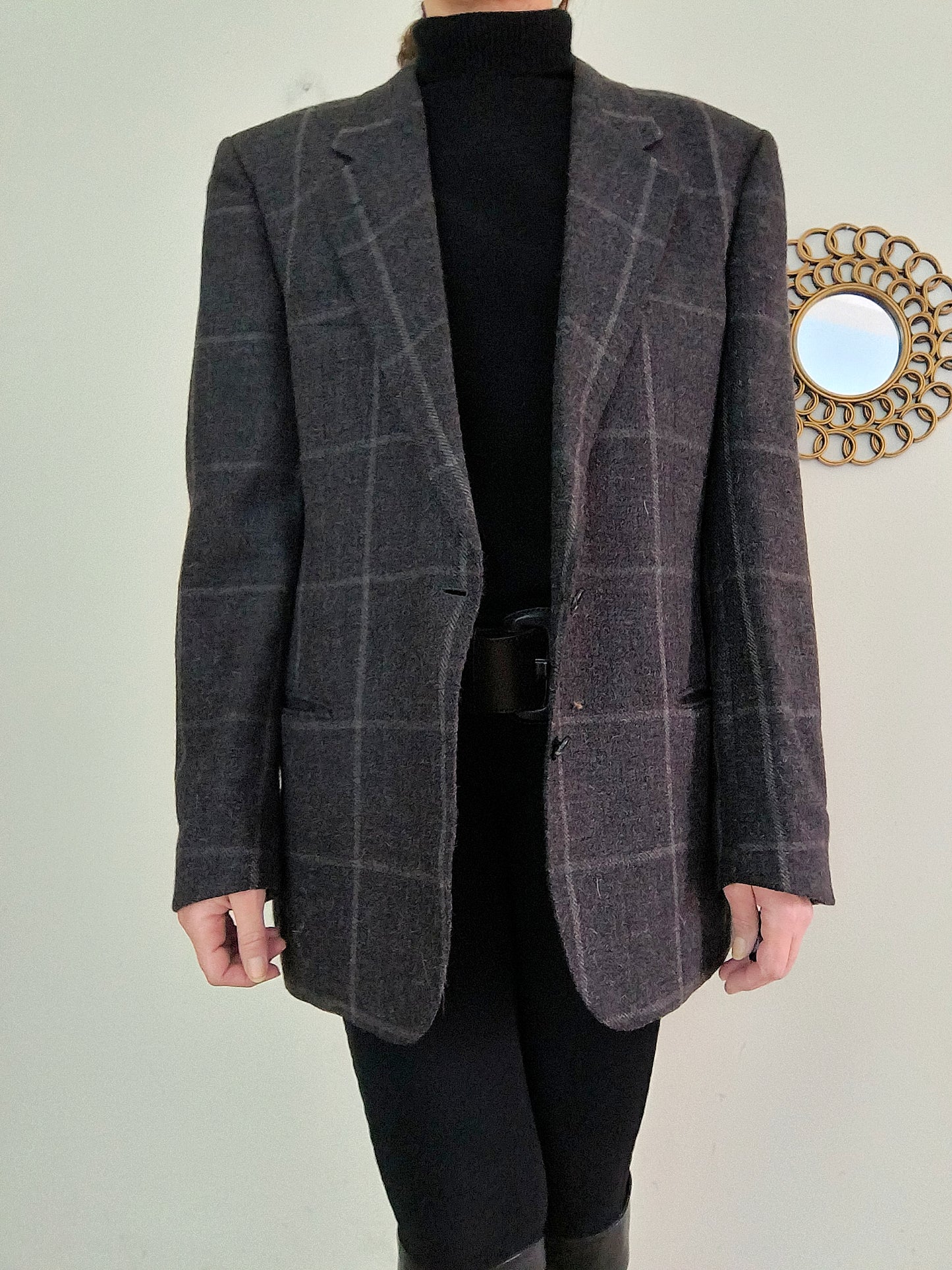 Blazer Valentino in lana antracite quadrettato chiaro