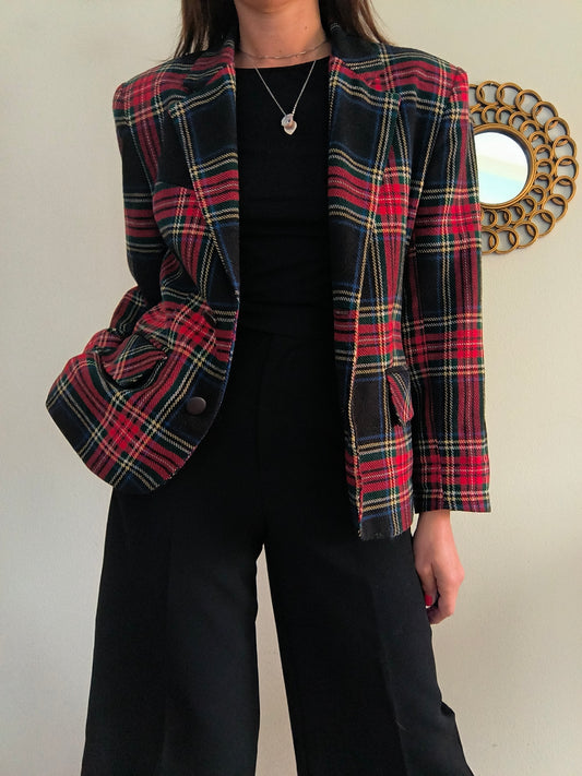Blazer in tartan rosso/nero tg M
