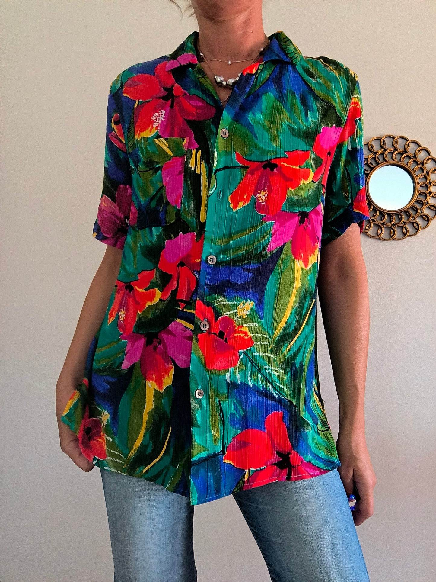 Camicia hawaiana in cotone arricciato unisex