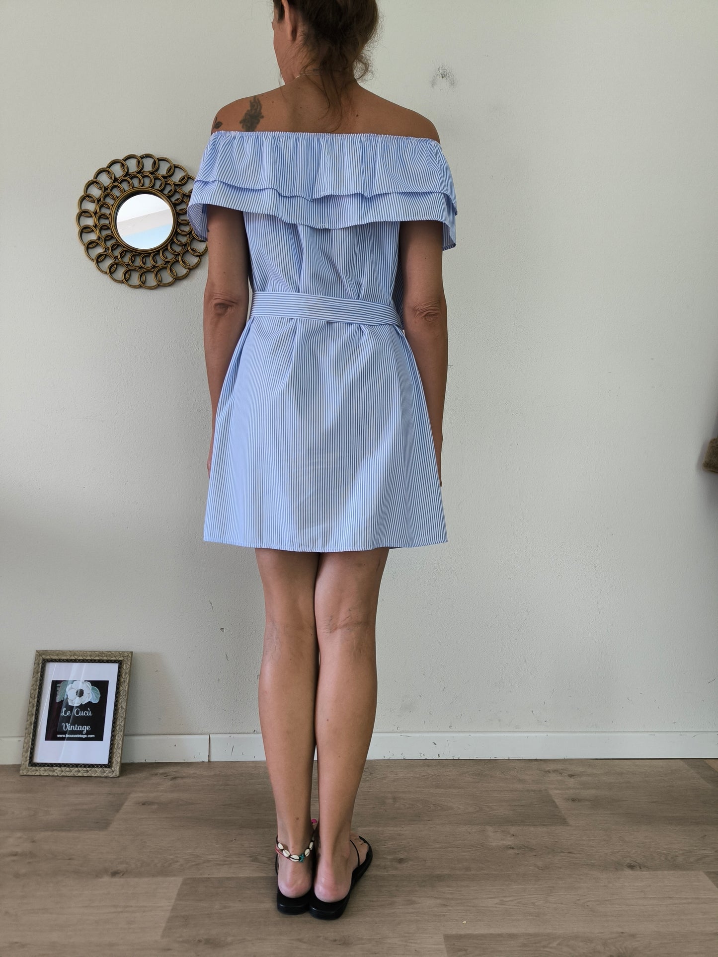 Abito estivo in cotone a righe bianco/blu