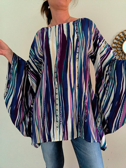 Blusa sartoriale fantasia tessuto anni 70, taglia unica