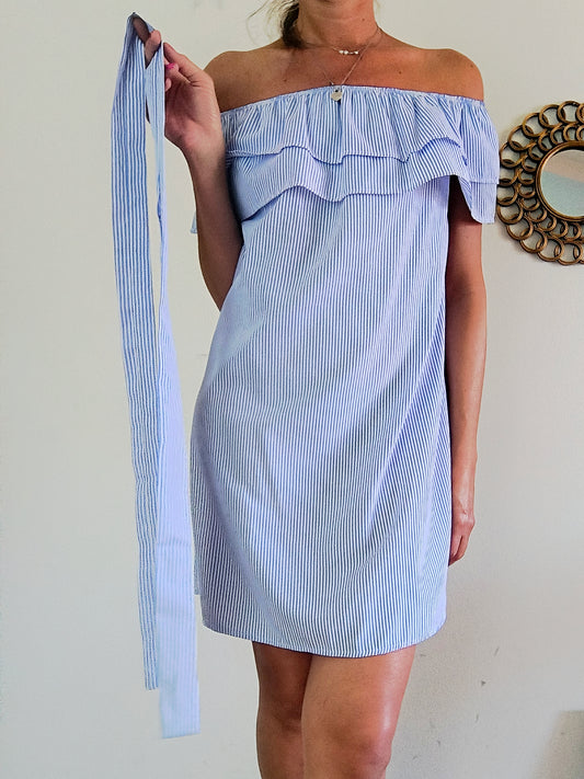 Abito estivo in cotone a righe bianco/blu