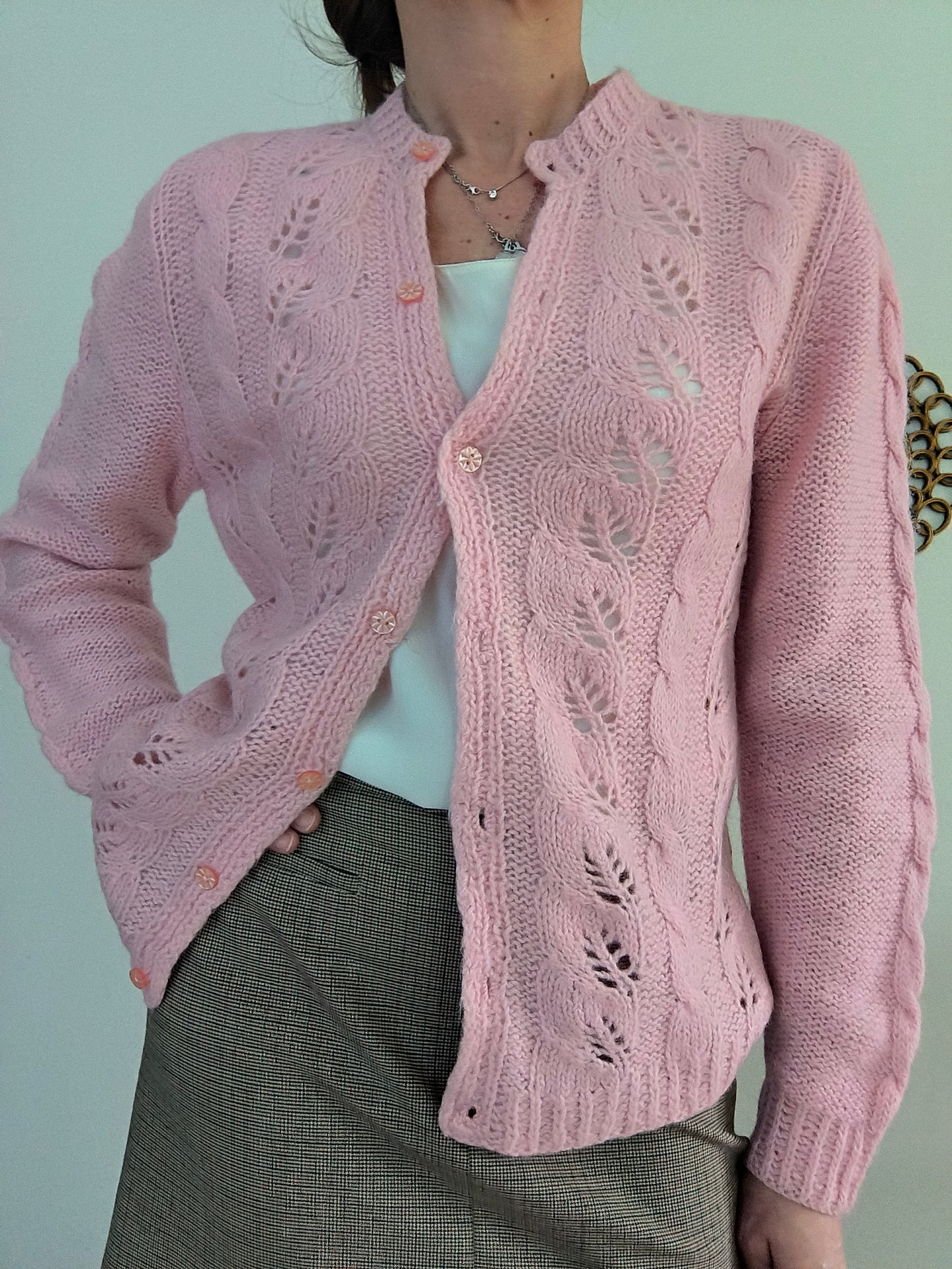 Cardigan handknitted rosa
