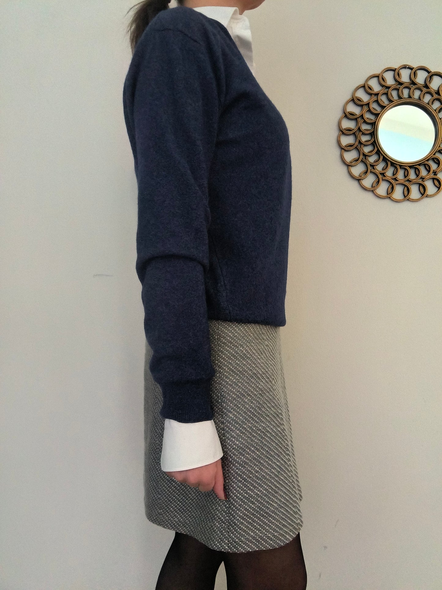 Maglione V neck blu lana e cashmere