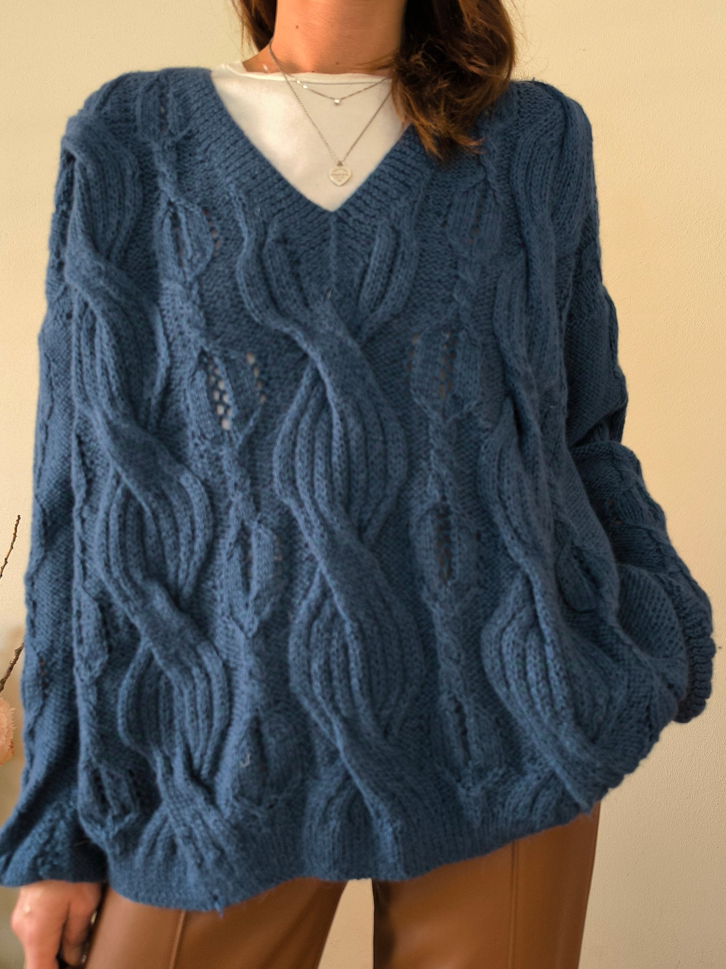 Maglione DKNY handknitted in lana d'alpaca blu