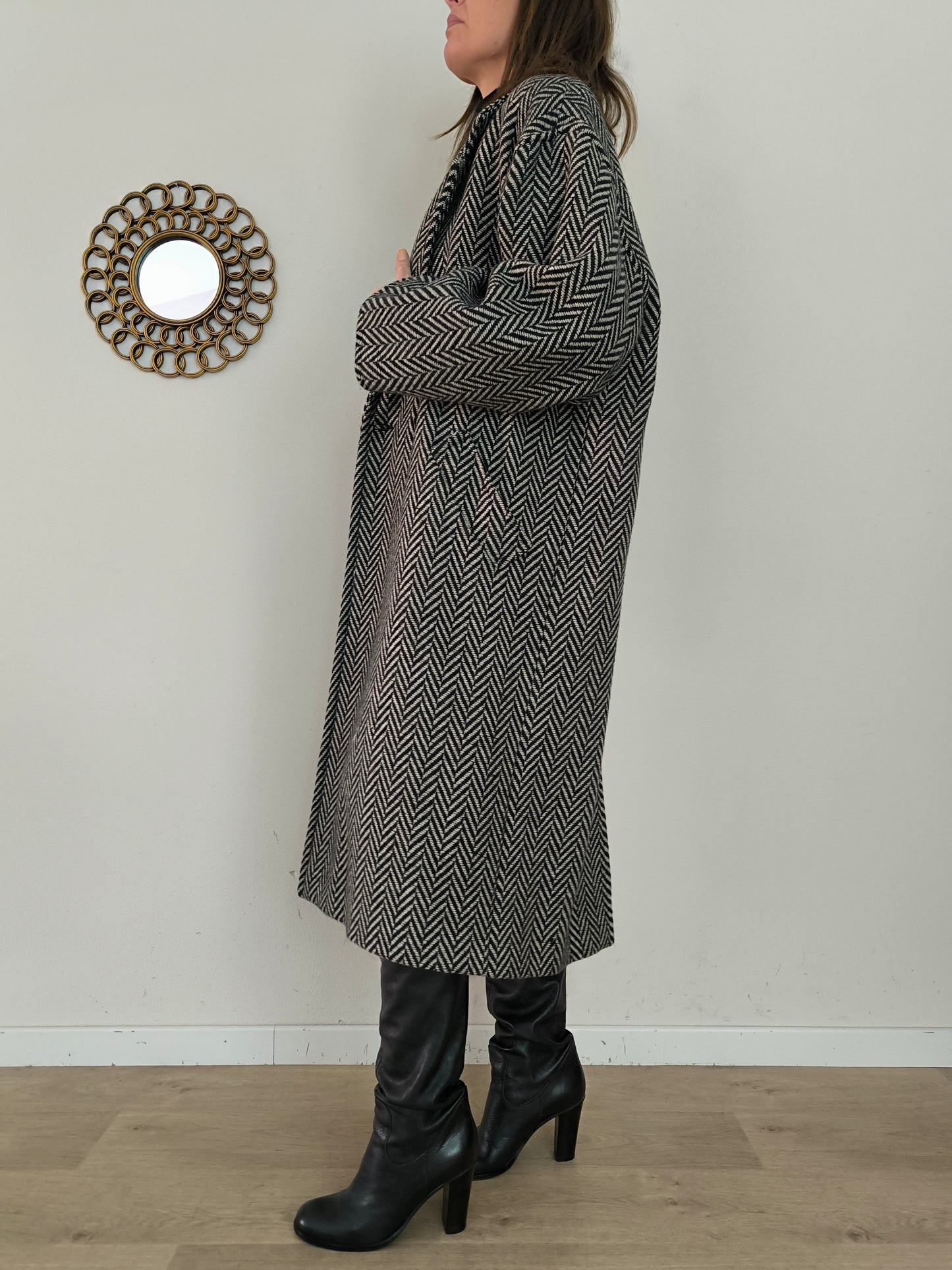 Cappotto Marella spinato b/w in pura lana vergine
