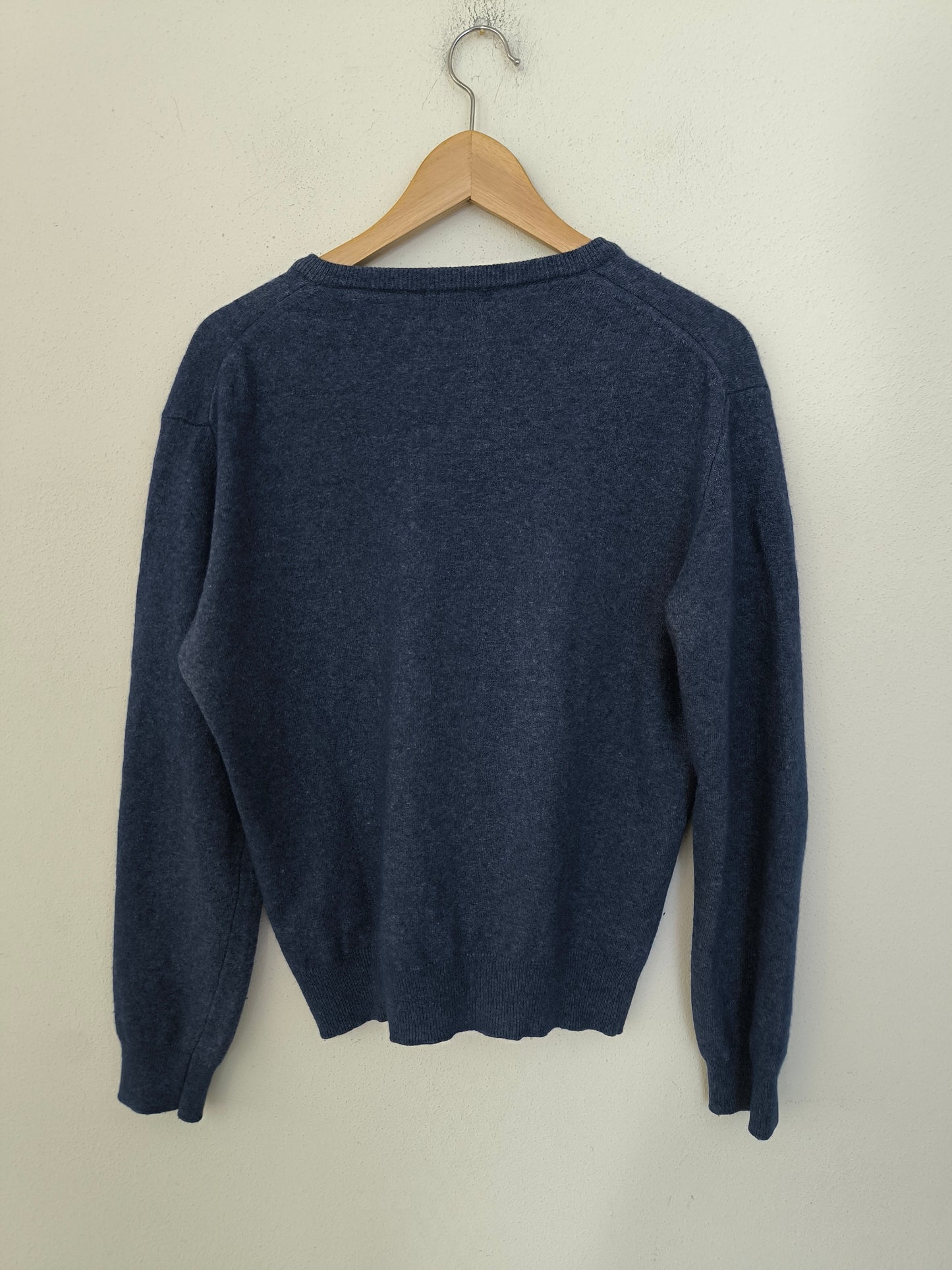 Maglione V neck blu lana e cashmere
