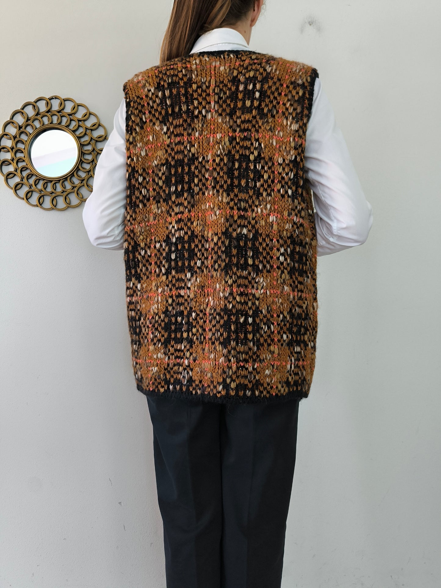 Gilet handknitted melange marrone