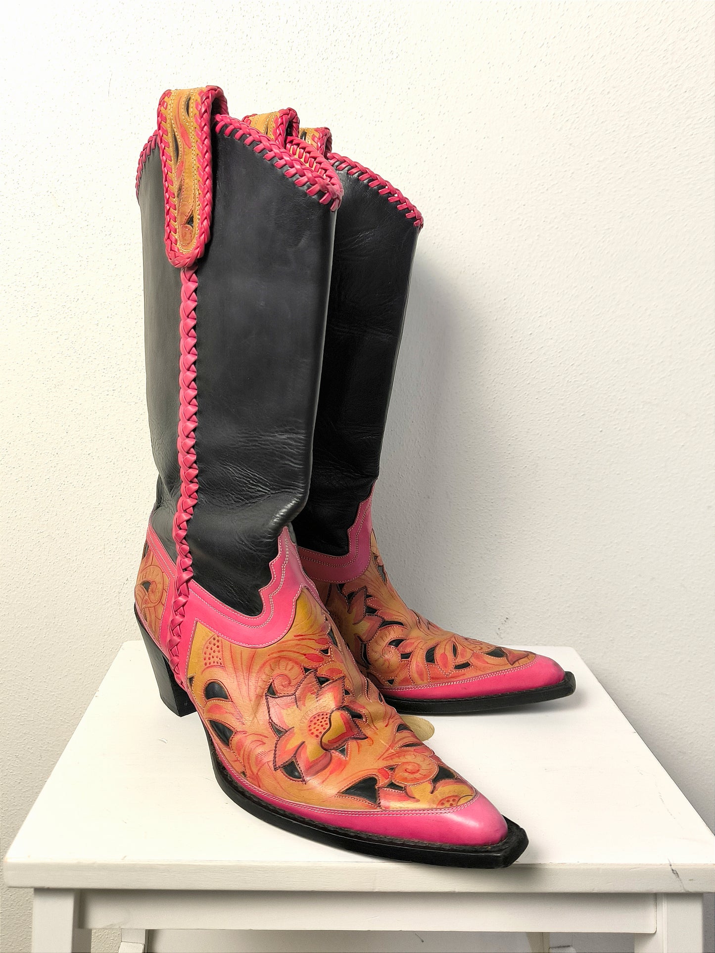 Texano Blumarine in pelle nero/rosa n. 40