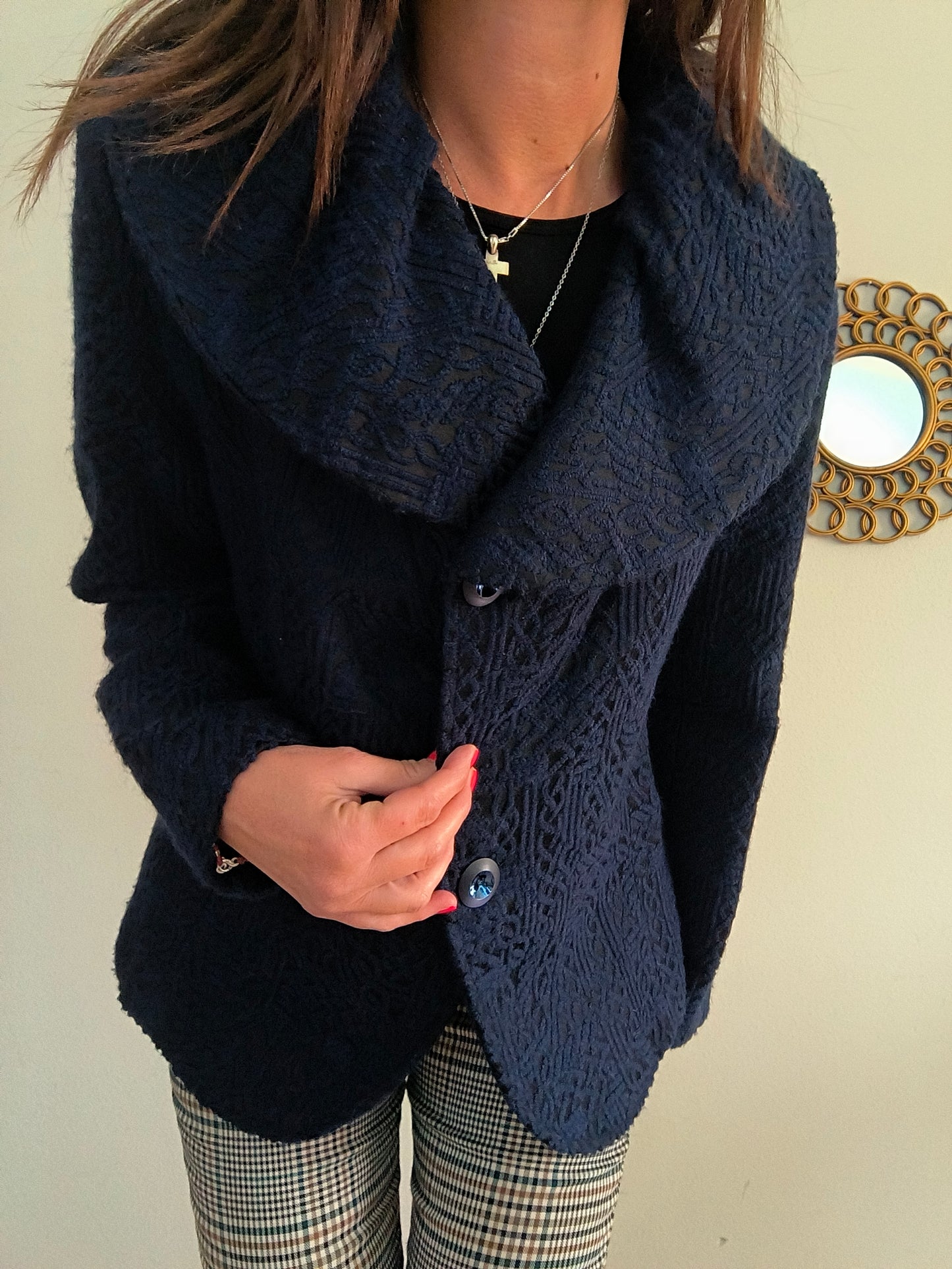 Caban nero damascato in blu tg M/L