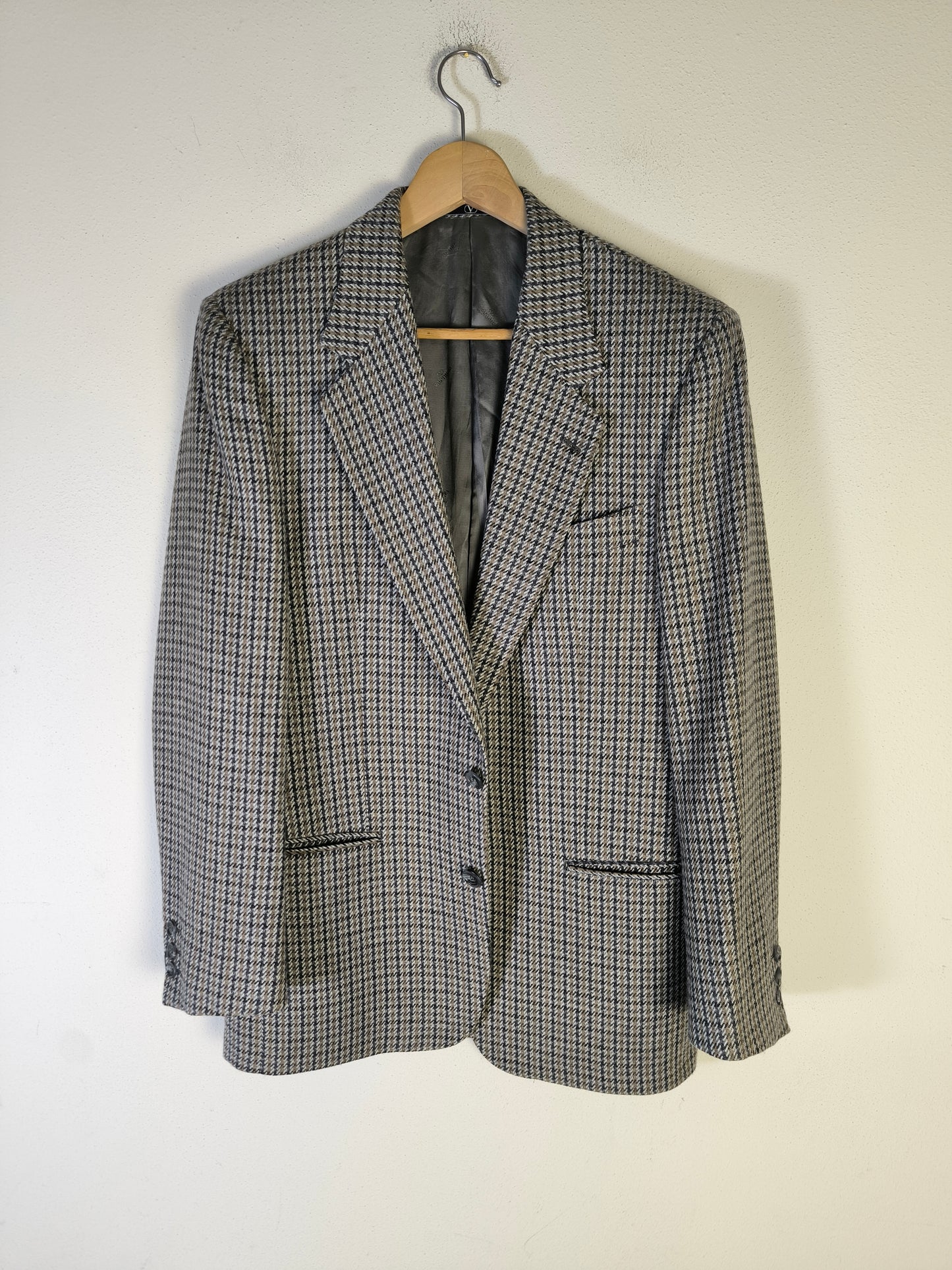 Blazer vintage Valentino in pura lana pied de poule grigio e nocciola