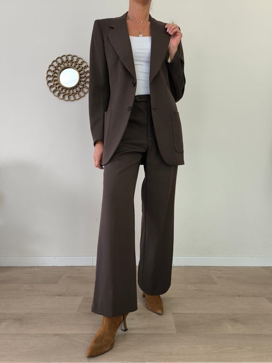 Completo vintage blazer/pantalone pura lana vergine marrone