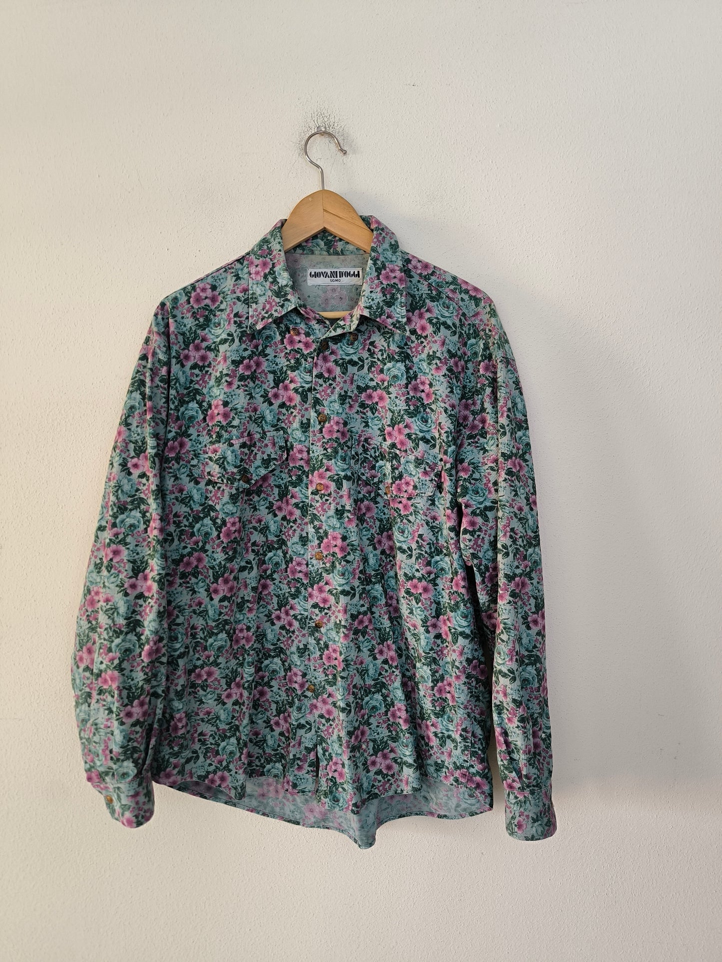Camicia vintage floreale in velluto a coste