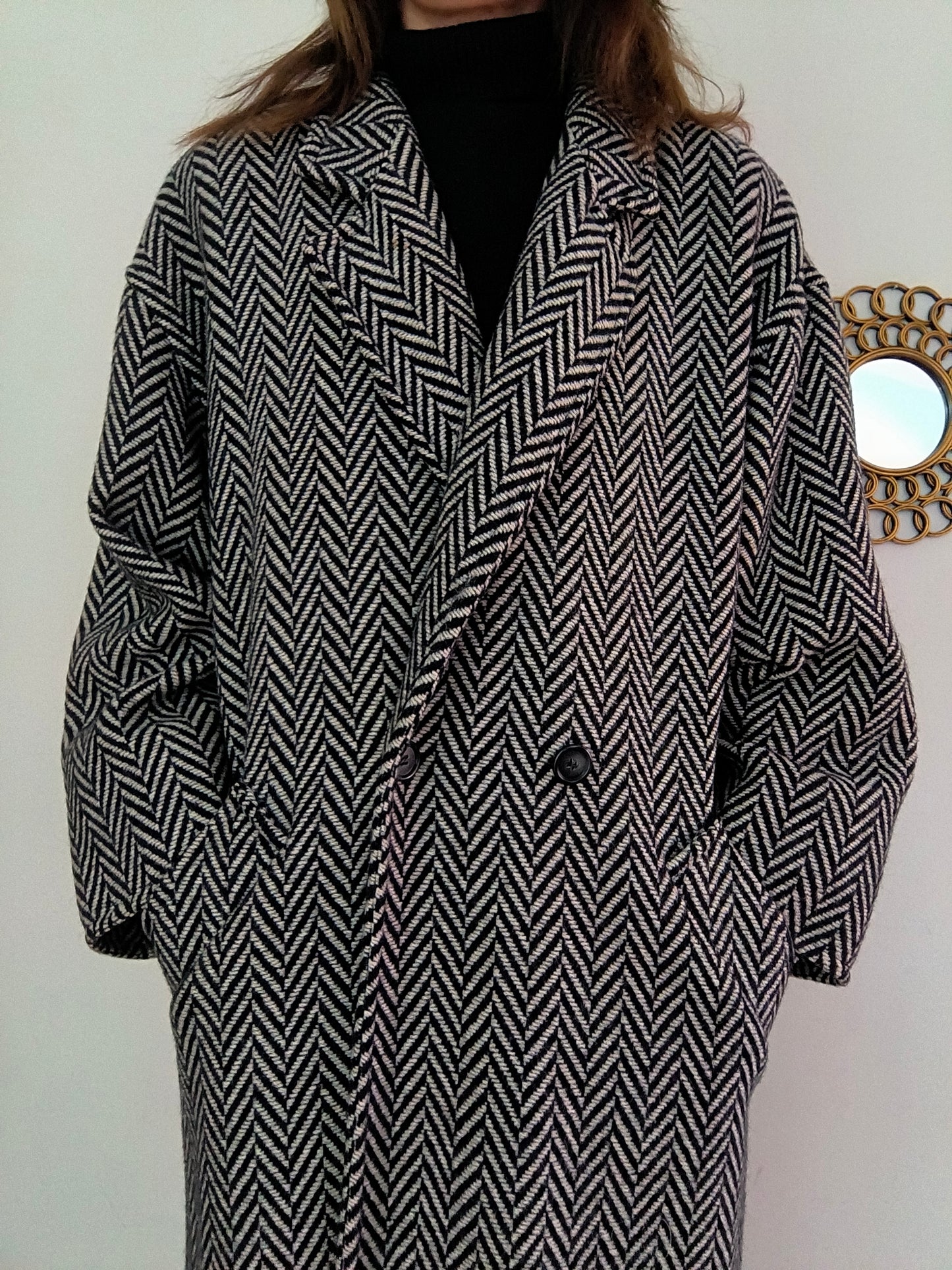 Cappotto Marella spinato b/w in pura lana vergine