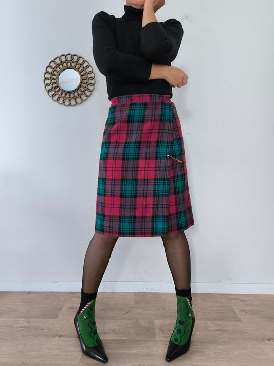 Gonna vintage in tartan fuxia/verde tg M