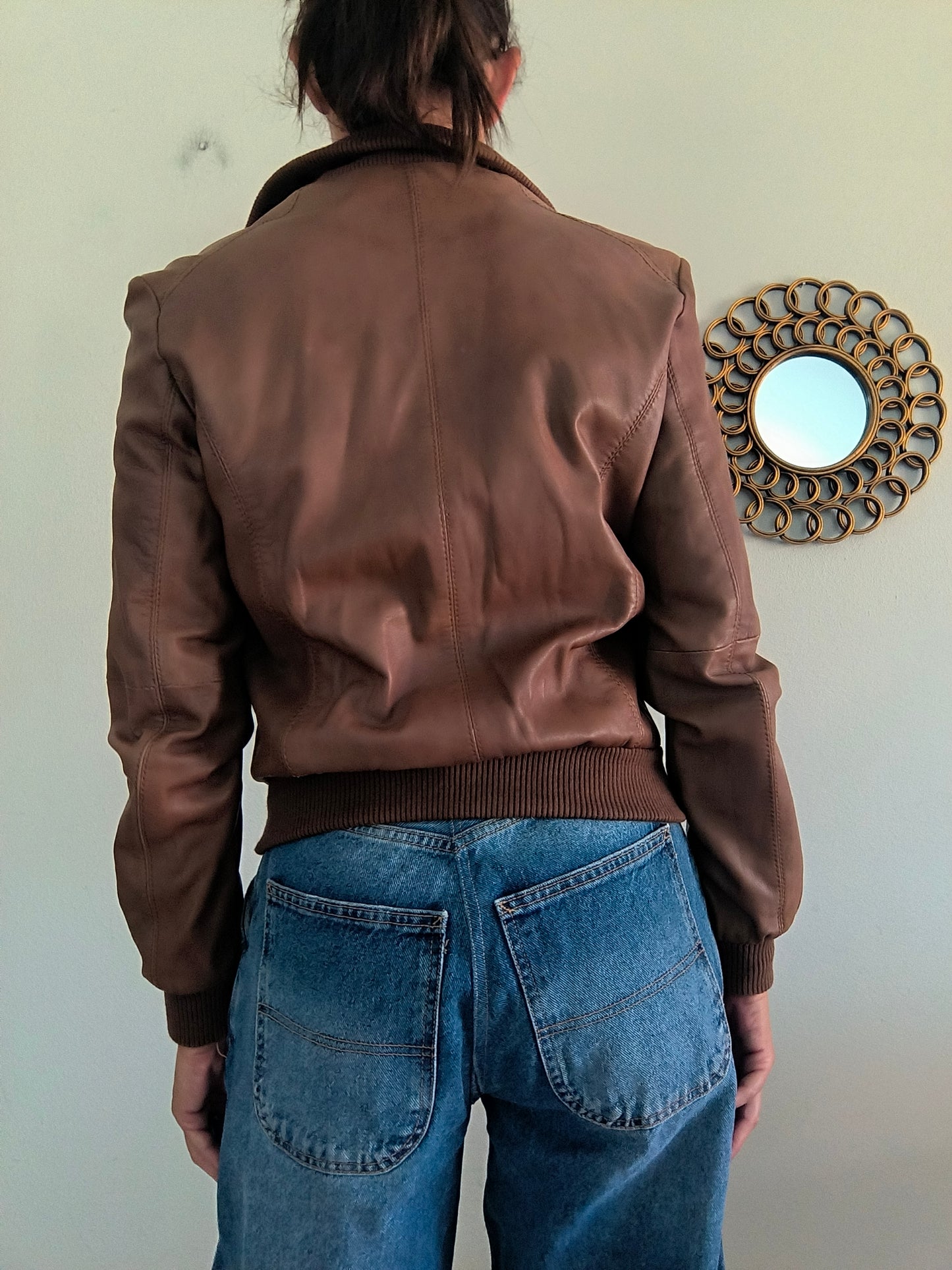 Giacca bomberino in vera pelle color cammello