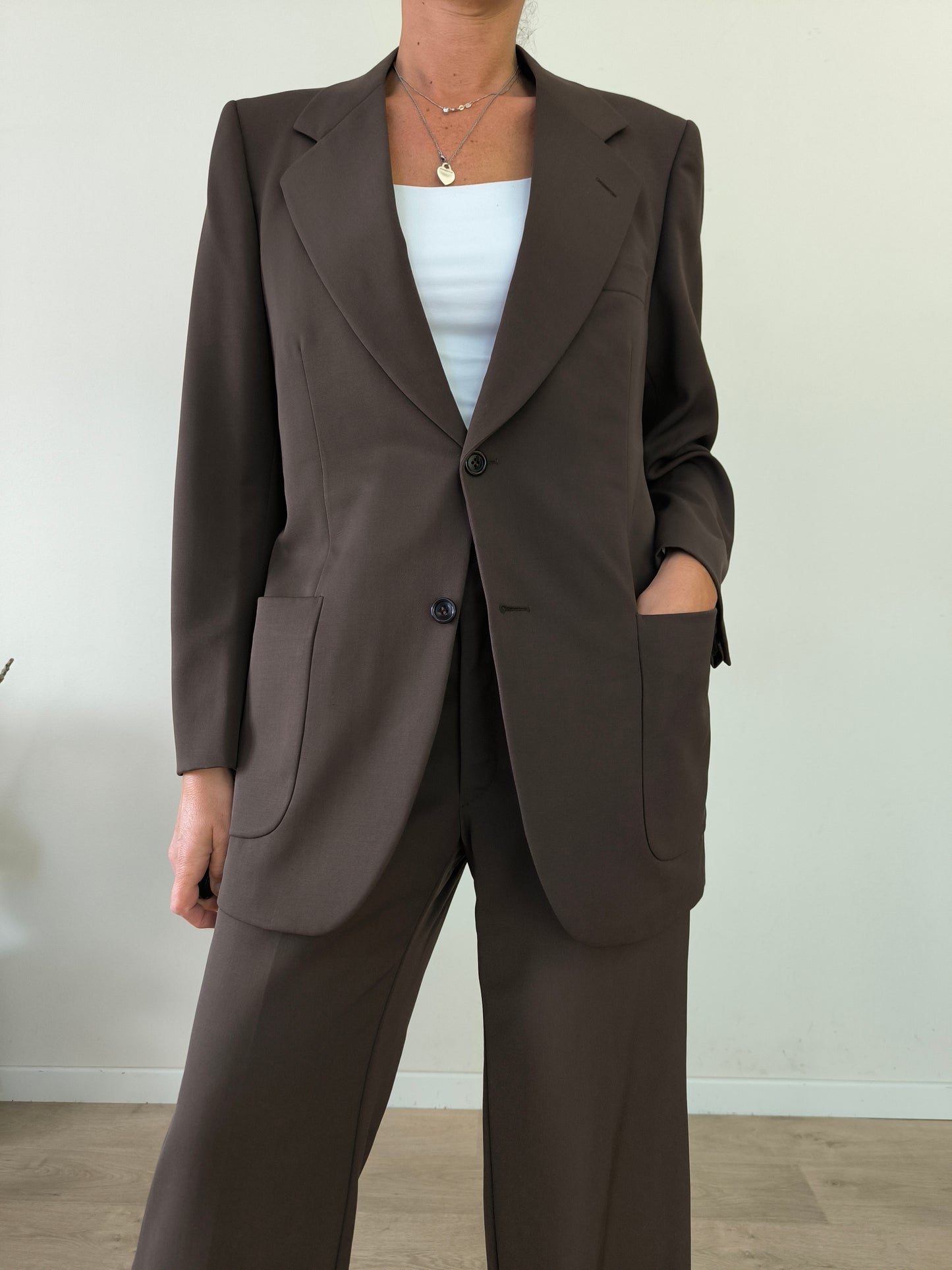 Completo vintage blazer/pantalone pura lana vergine marrone