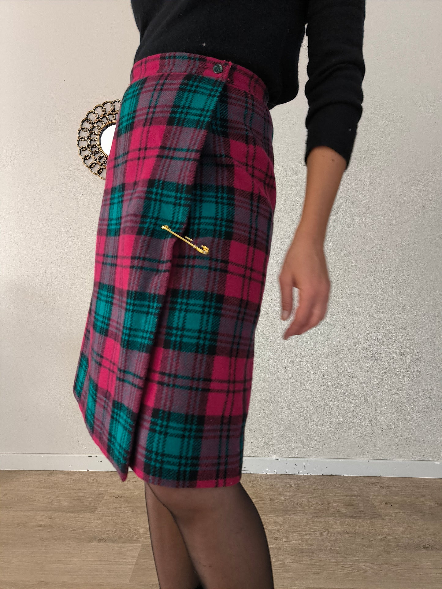 Gonna vintage in tartan fuxia/verde tg M