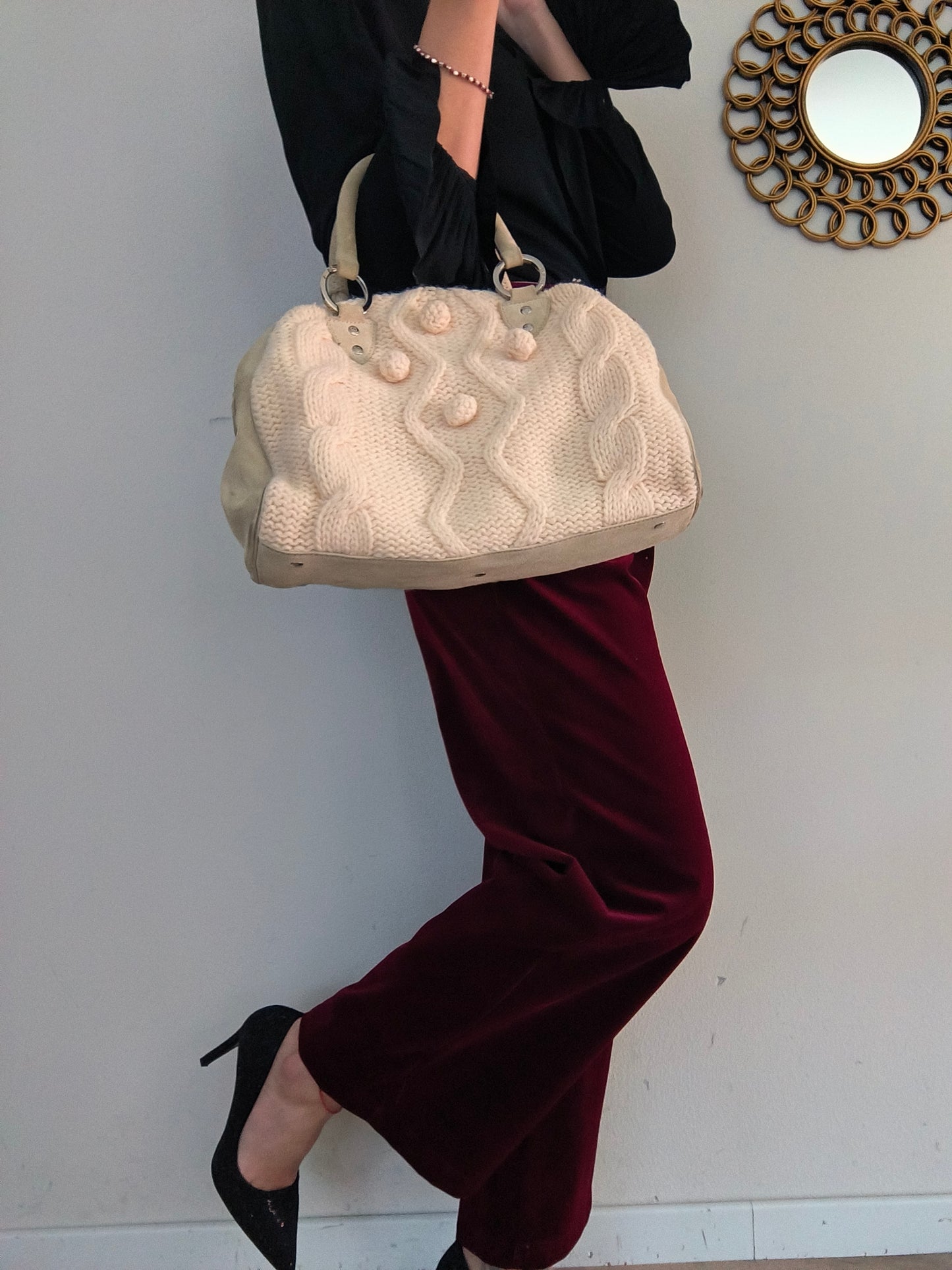 Borsetta Blumarine in lana e pelle scamosciata