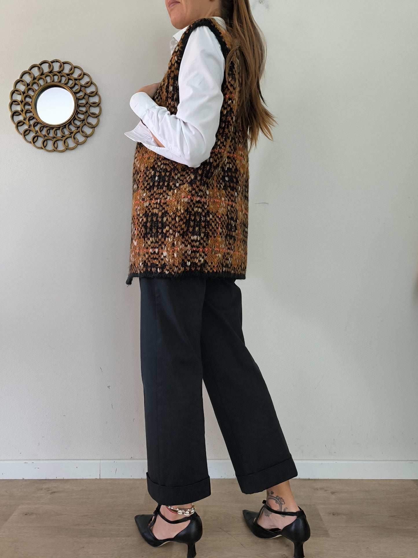 Gilet handknitted melange marrone